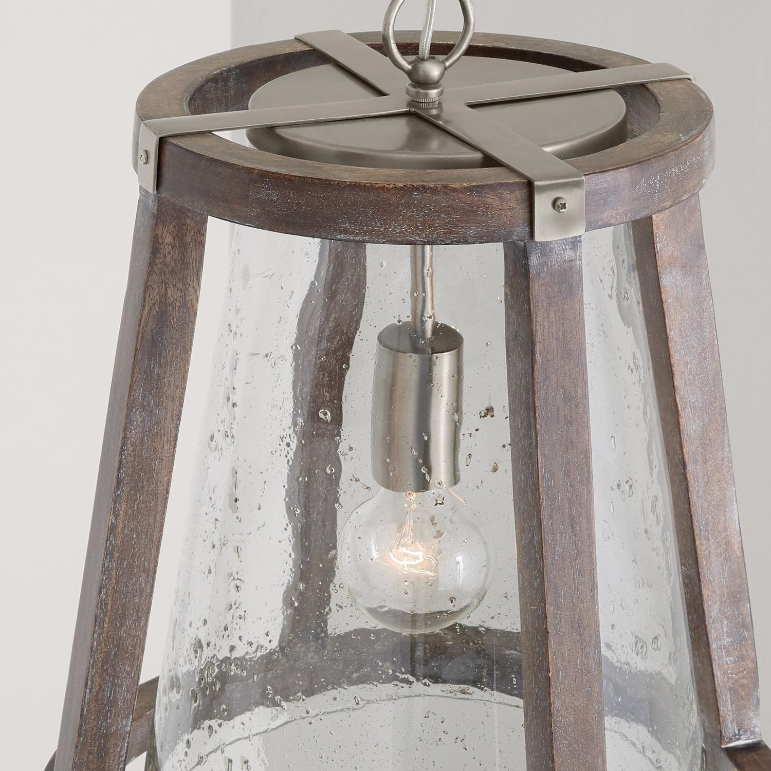 Capital Lighting 340512HN Connor Rustic Clear Stone Seeded Glass Tapered Pendant, 1-Light 100 Watts, 20" H x 16" W, Black Wash/Matte Nickel