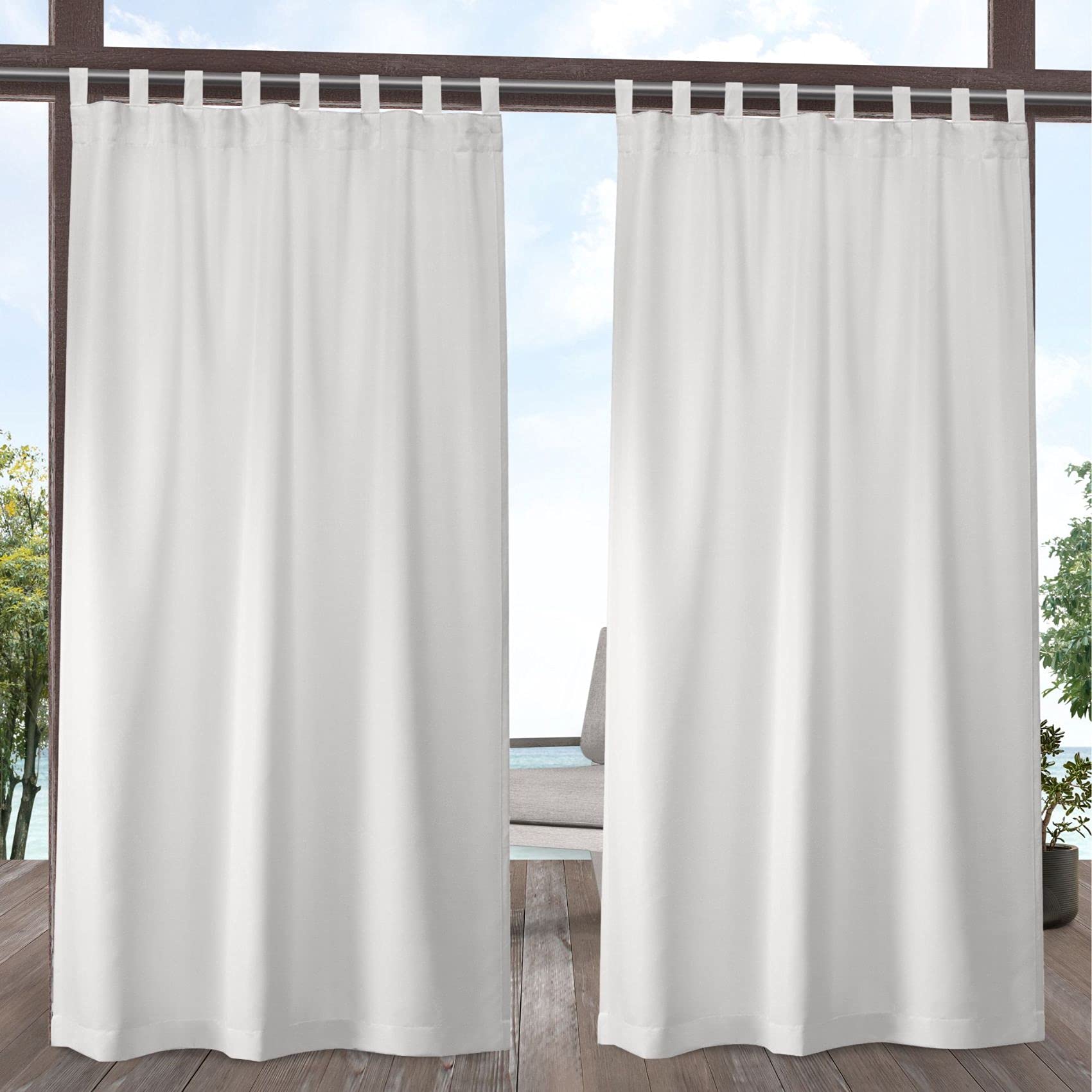 Exclusive Home Cabana Solid Indoor/Outdoor Light Filtering Hook-and-Loop Tab Top Curtain Panel Pair, 54"x96", Vanilla