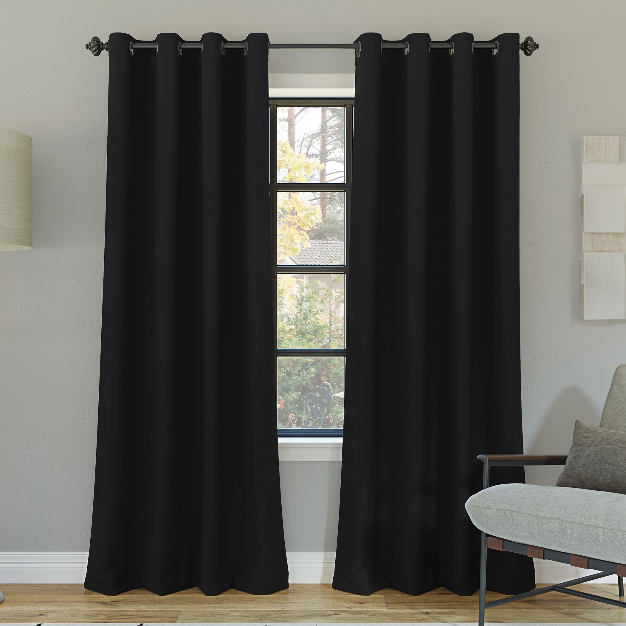 Sun Zero Nordic Theater Grade Extreme 100% Blackout Grommet Curtain Single Panel, 52" x 84", Black