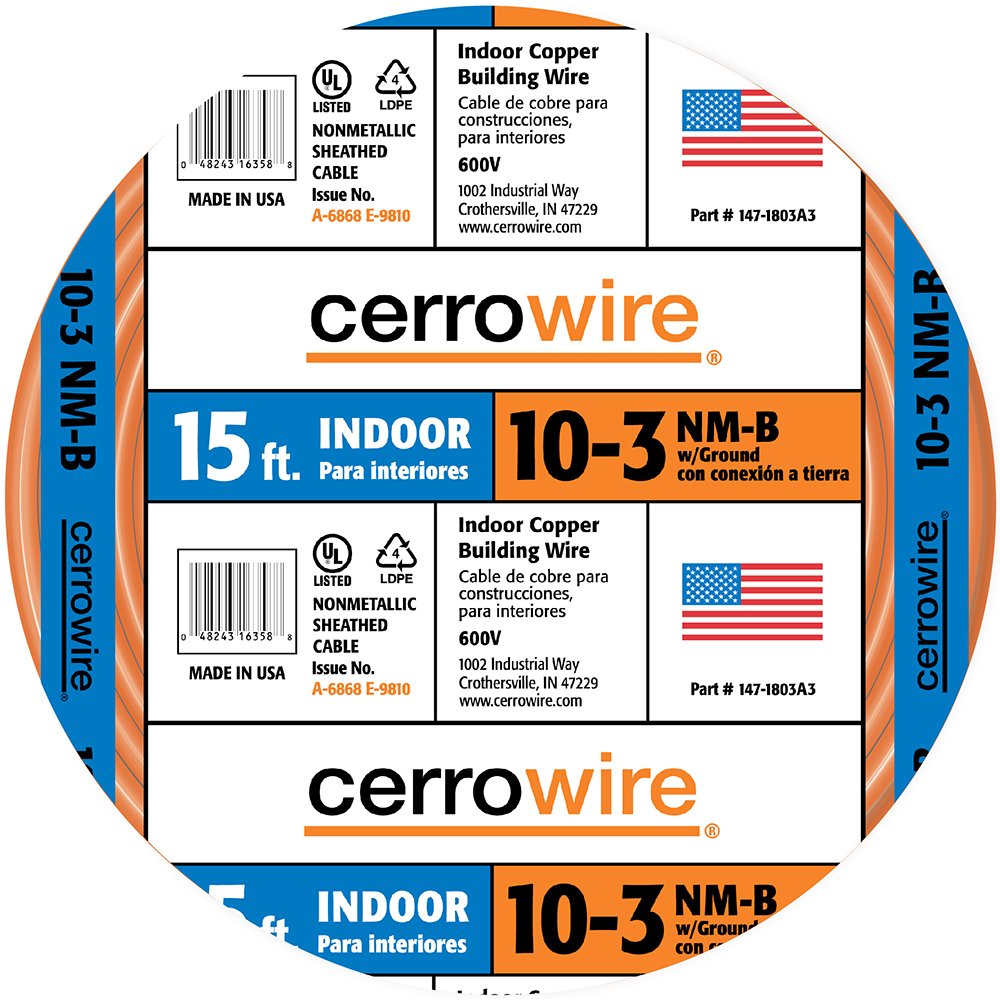 Cerrowire 147-1403A3 15-Feet 14/3 NM-B Solid with Ground Wire, White