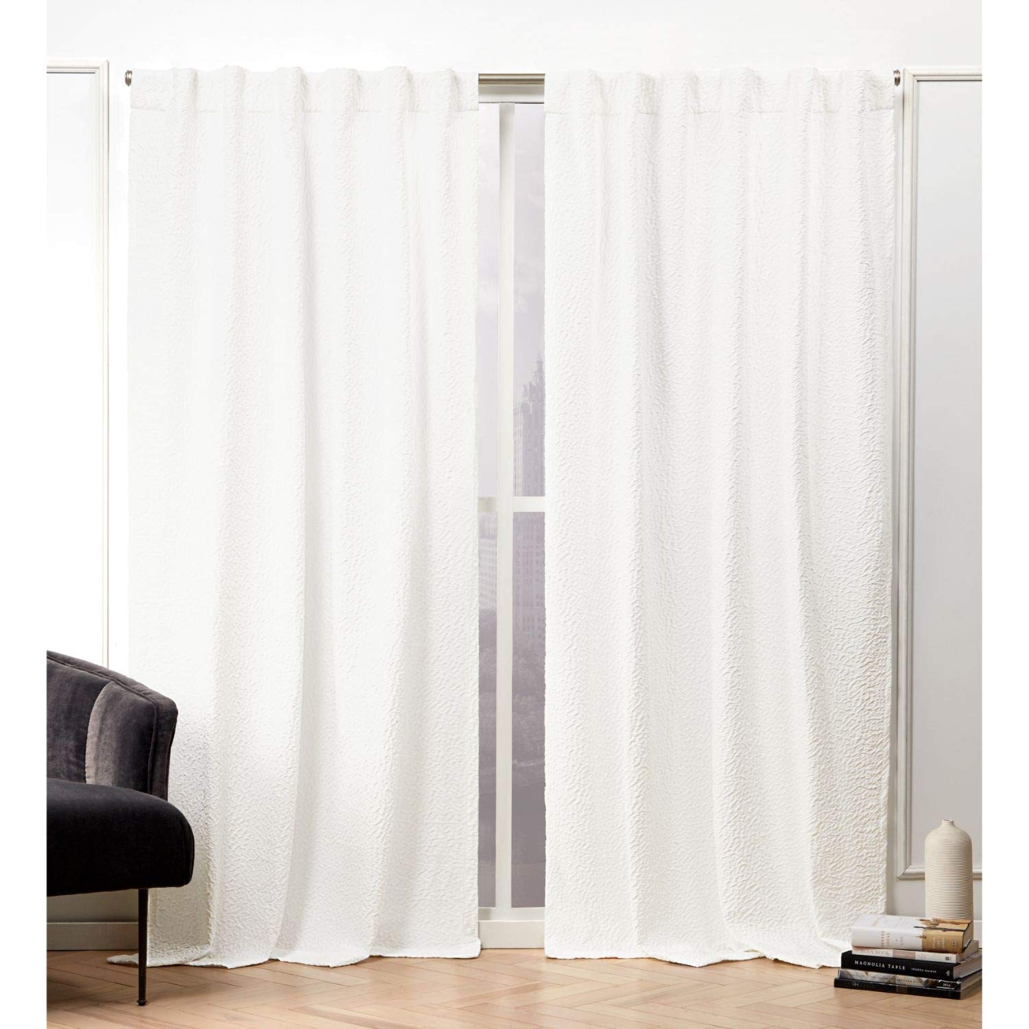 Exclusive Home Curtains Textured Matelassé Curtain Panel, 50x84, Snowflake, 2 Panels