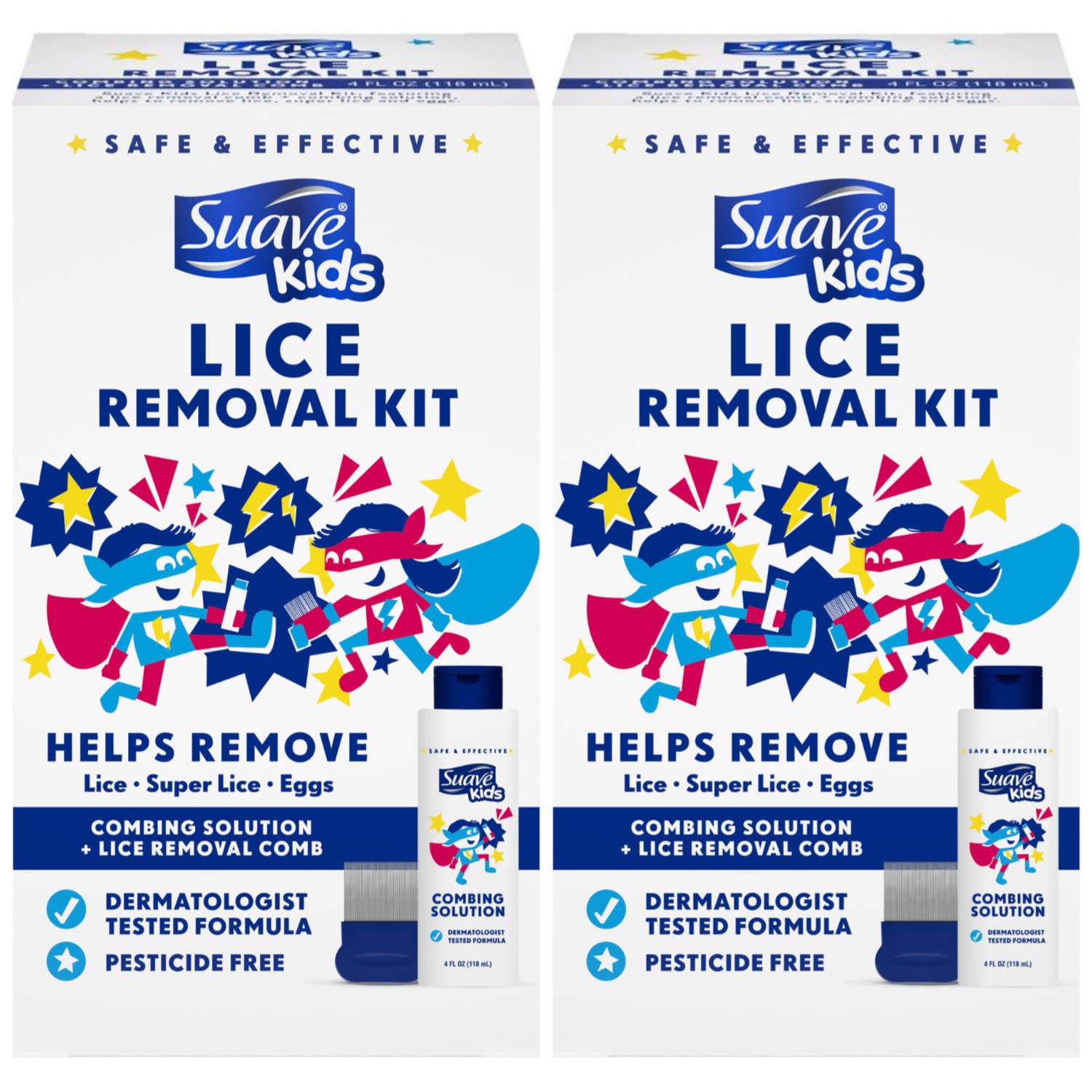 Suave Kids Head Lice Treatment - Lice Comb + Combing Solution for Eggs, Super Lice, and Lice Removal, 4 Oz (Pack of 2)