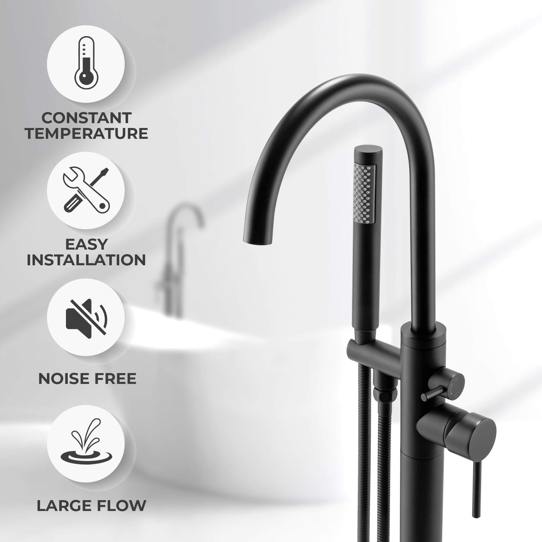 AKDY 46" Freestanding Floor Mounted Bath Tub Filler Faucet w/Wand in Matte