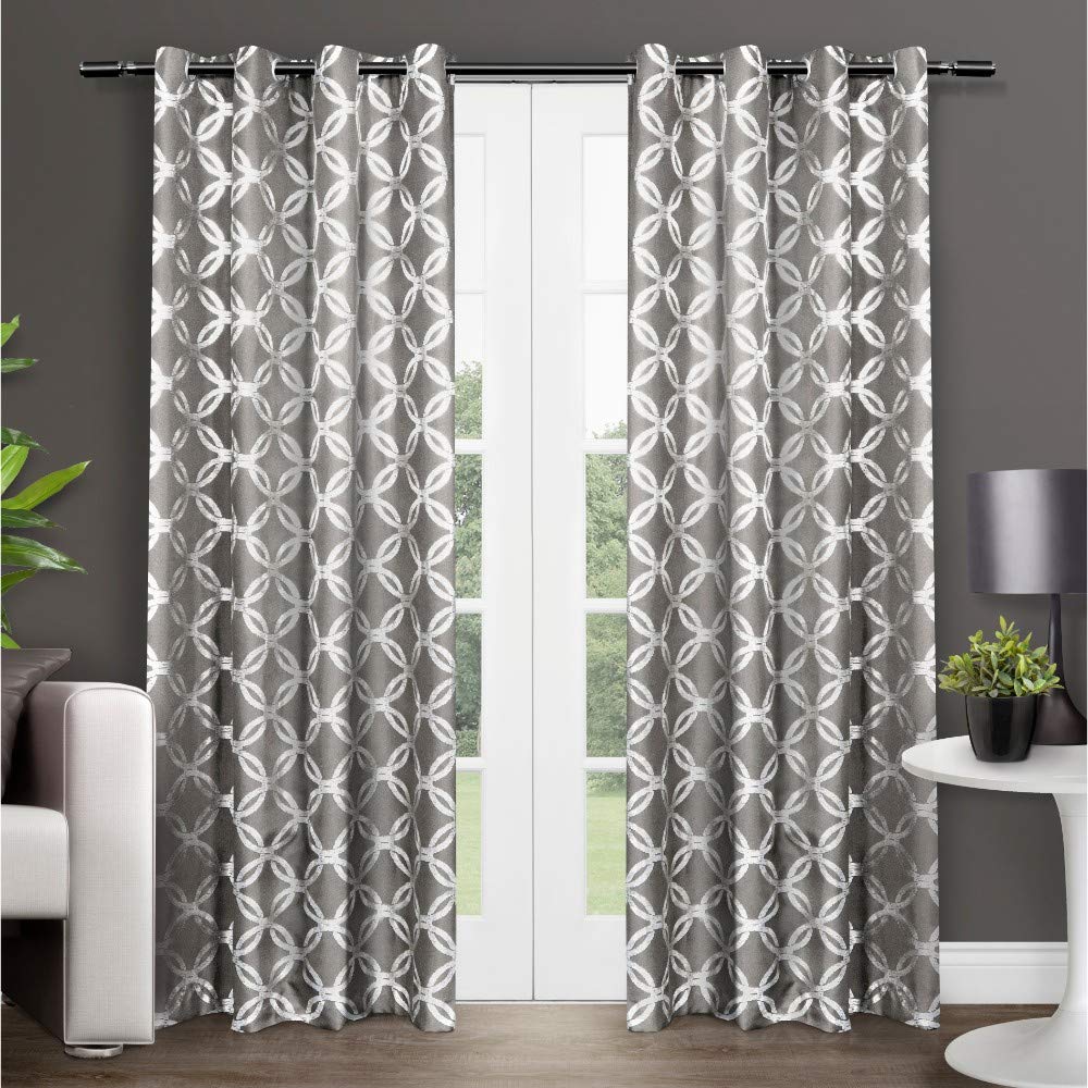 Exclusive Home Curtains - EH7920-02 2-X84G Modo Metallic Geometric Window Curtain Panel Pair with Grommet Top, 54x84, Black Pearl, 2 Piece