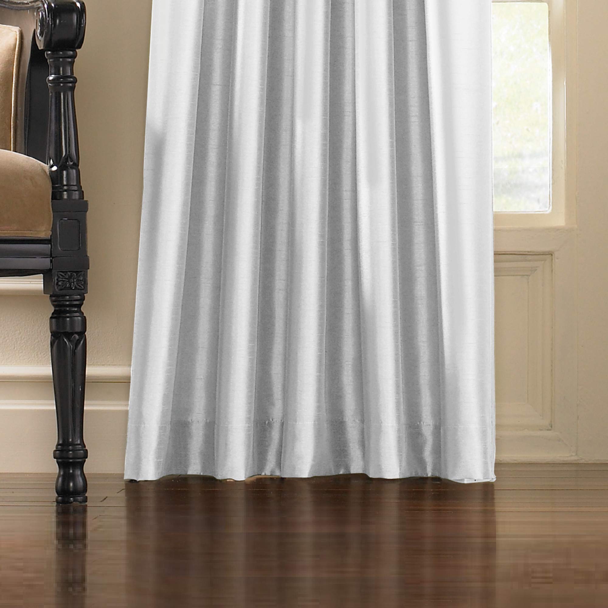 Marquee Faux Silk Pinch Pleat/Back Tab Lined Curtain, 1 Panel, 84-inch, White