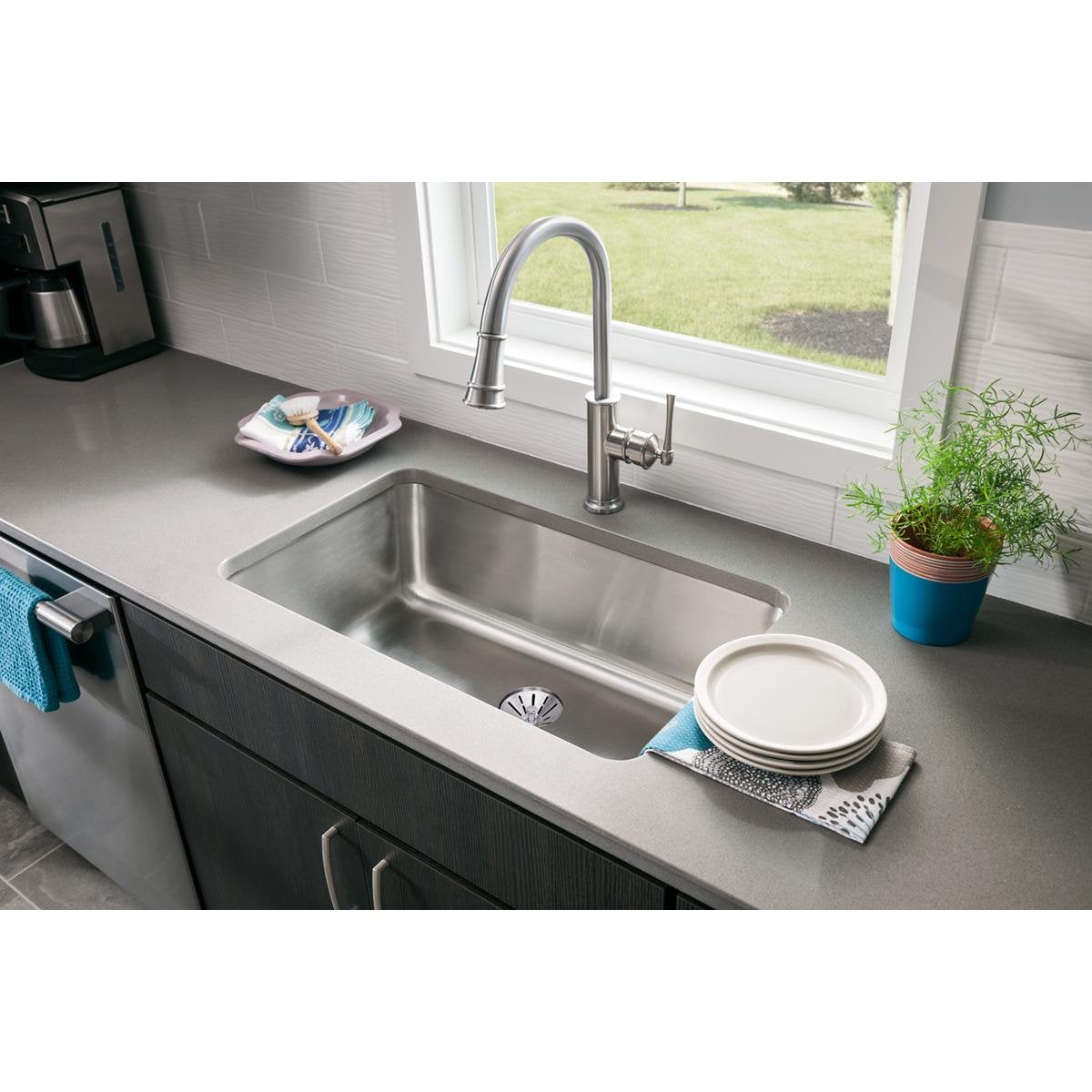 Elkay ELUH281610PDBG Lustertone Classic Single Bowl Undermount Stainless Steel Sink Kit with Perfect Drain