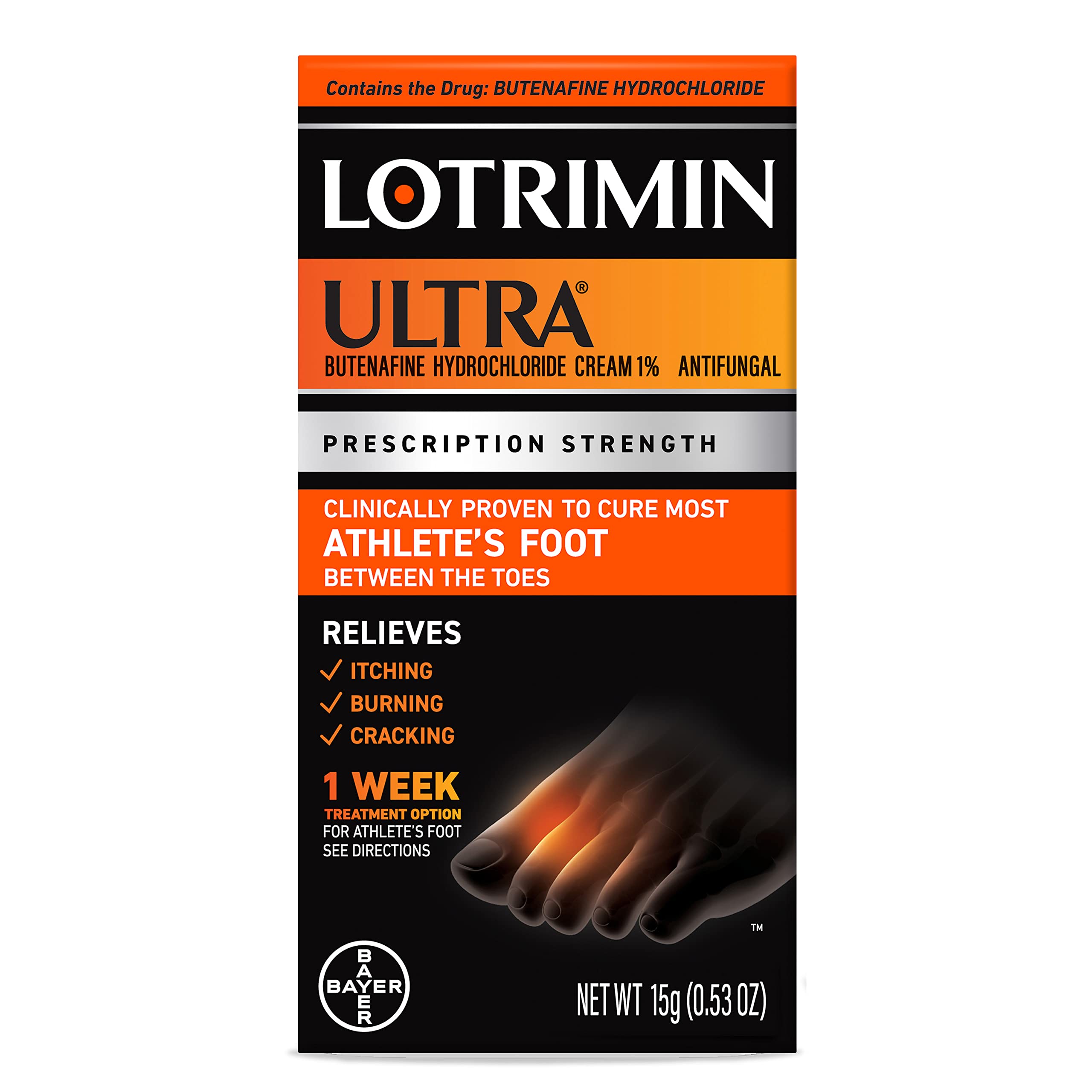 Lotrimin Ultra 1 Week Athlete's Foot Treatment, Prescription Strength Butenafine Hydrochloride 1%, Cures Most Athlete’s Foot Between Toes, Cream, 53 Ounce (15 Grams) (Packaging May Vary)