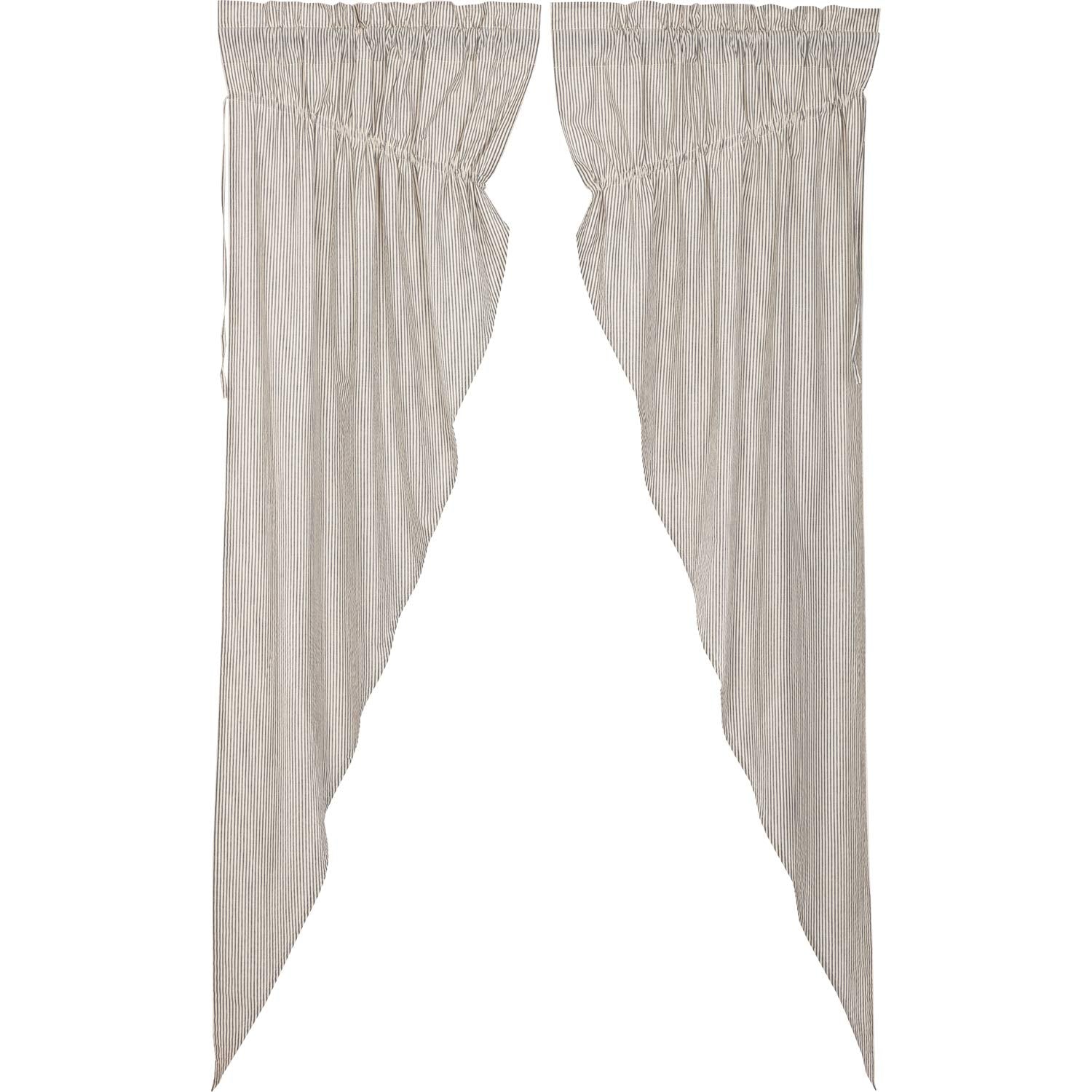 VHC Brands Hatteras Seersucker Ticking Striped Cotton Americana Curtains Rod Pocket Drawstring Ties Prairie Panel Pair, 84x36x18, Denim Blue