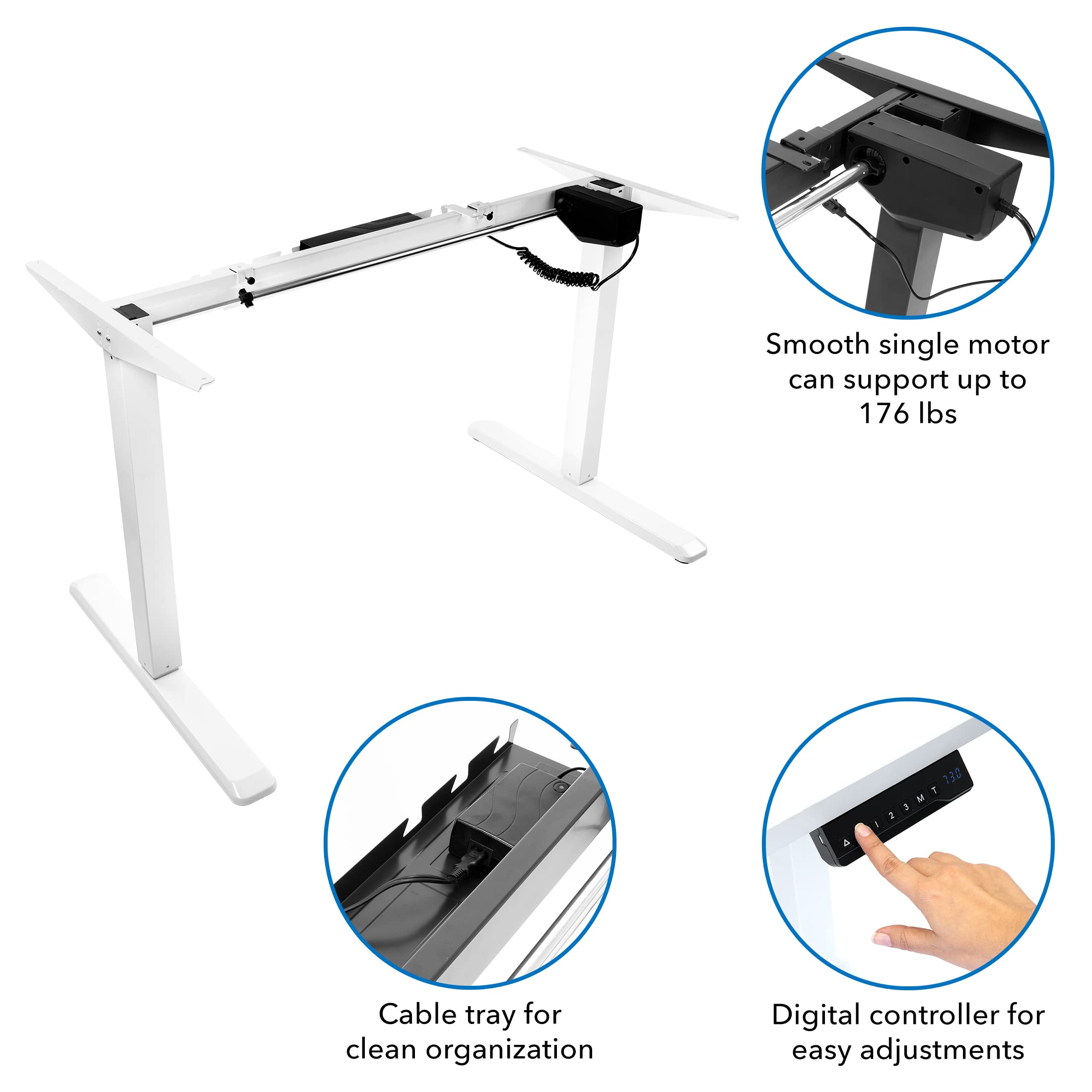 Mount-It! Electric Standing Desk Frame | Height Adjustable Motorized Sit Stand Desk Base with Controller | Single Motor Stand Up Ergonomic Workstation | Steel Legs | White