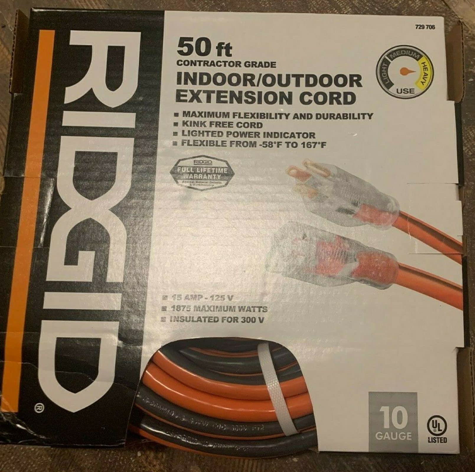 50ft Contractor Grade Indoor/Outdoor Extension Cord 10 Gauge