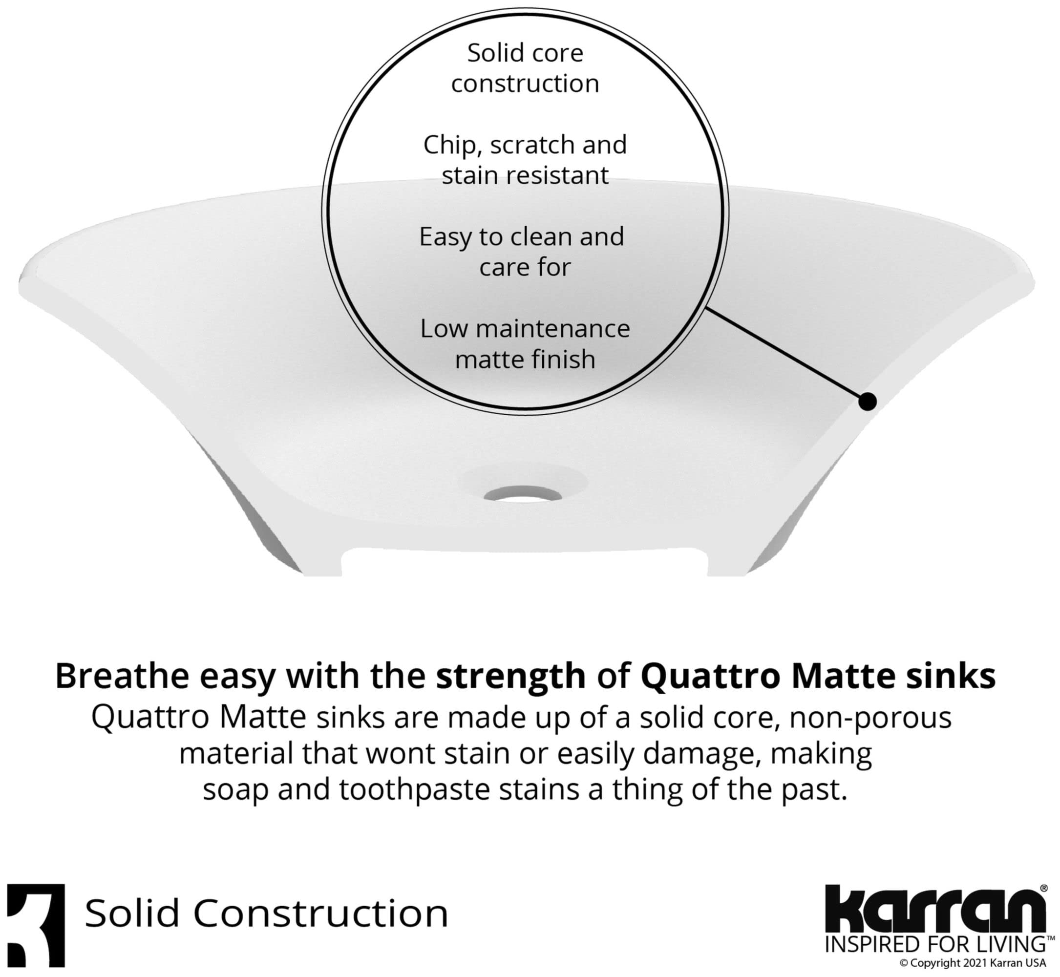 Karran Quattro QM172 Vibrant Matte White18 in. Rectangular Bathroom Vessel Sink