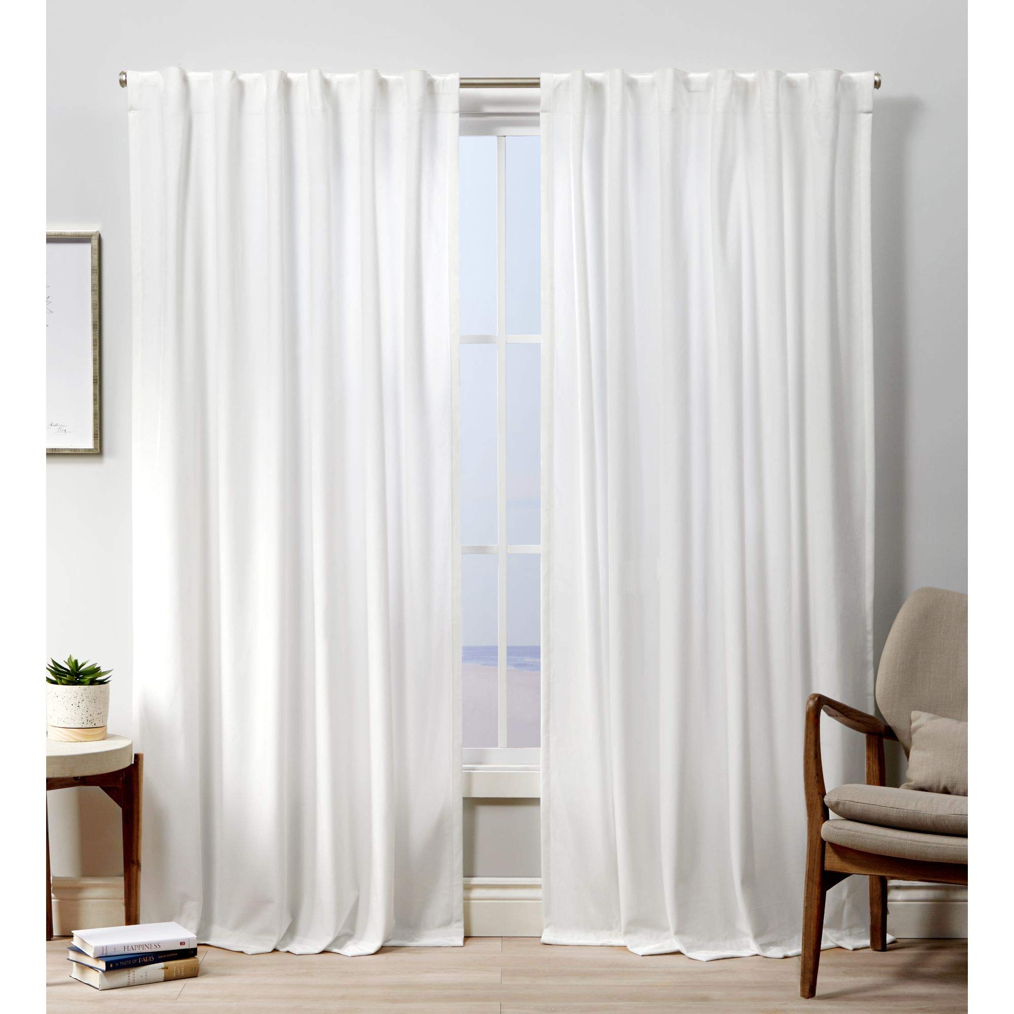 EXCLUSIVE HOME Velvet Heavyweight Light Filtering Hidden Tab Top Curtain Panel Pair, 52"x84", Winter White