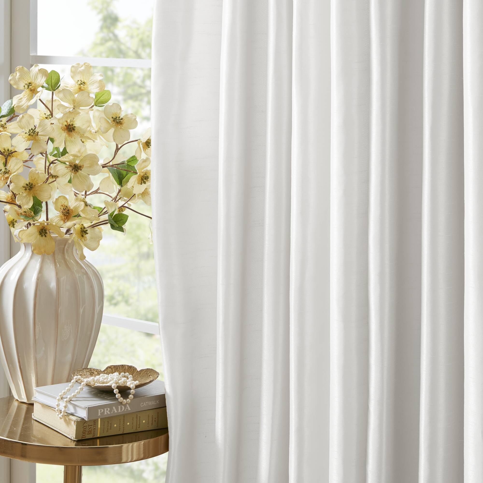 Madison Park Emilia Faux Silk Total Blackout Single Curtain with Privacy Lining, DIY Twist Tab Top, Window Drape for Living Room, Bedroom and Dorm, 95"L x 50"W, White