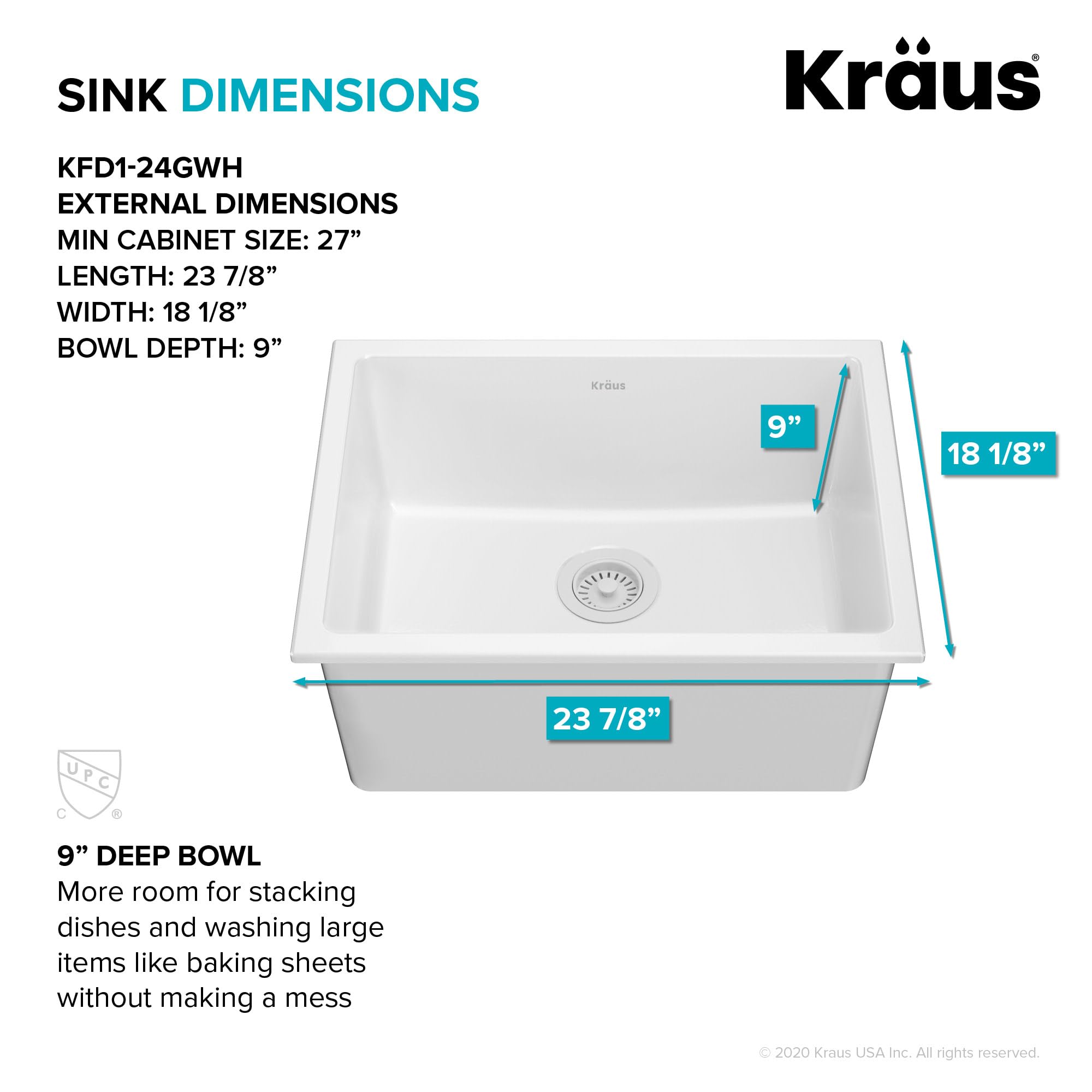 KRAUS Turino Fireclay Workstation Drop-In / Undermount Single Bowl Kitchen Sink/ with Thick Mounting Deck