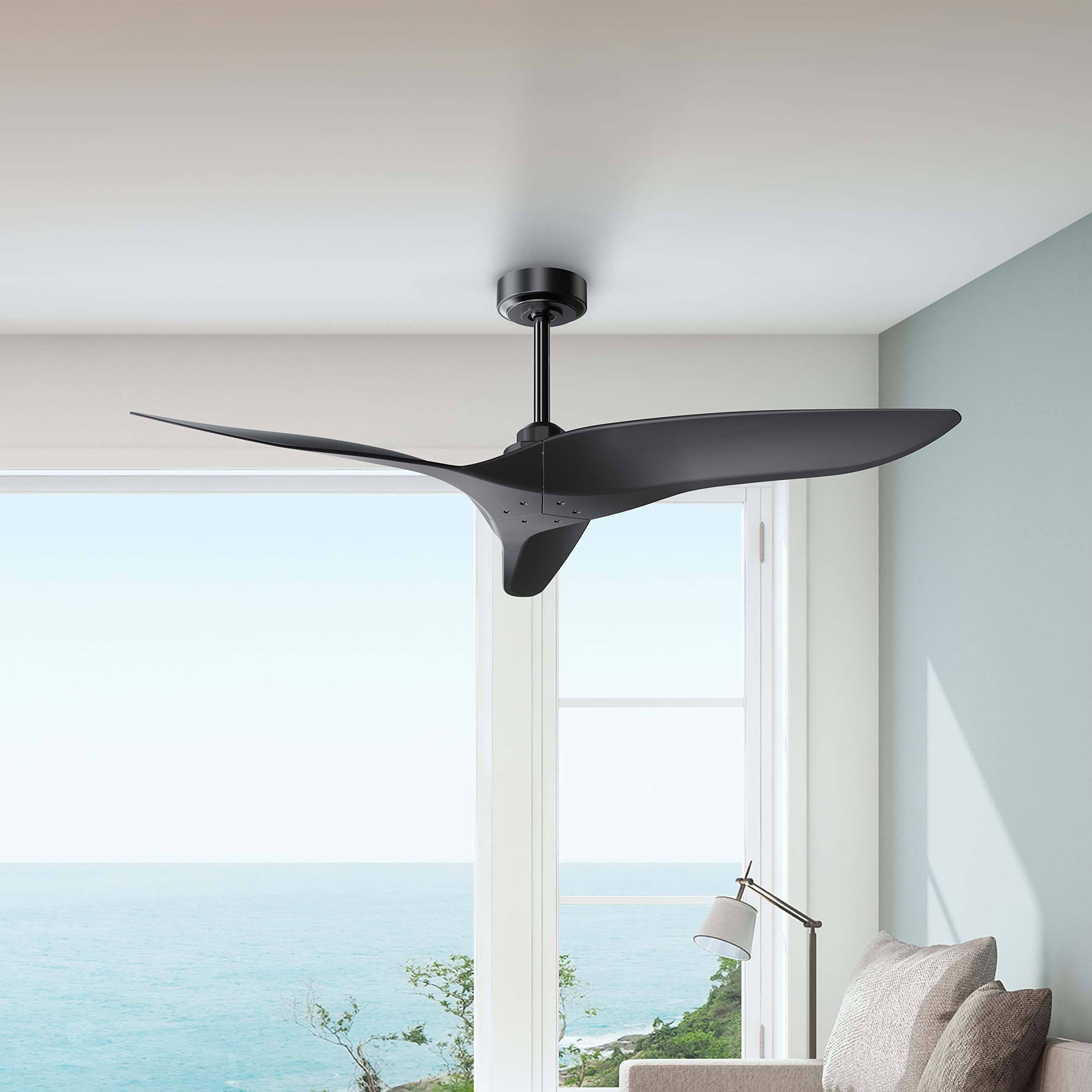 Parrot Uncle Ceiling Fans with Remote Modern Bedroom Ceiling Fan without Light Outdoor Ceililng Fans for Patios Covered, 54 Inch, Silver