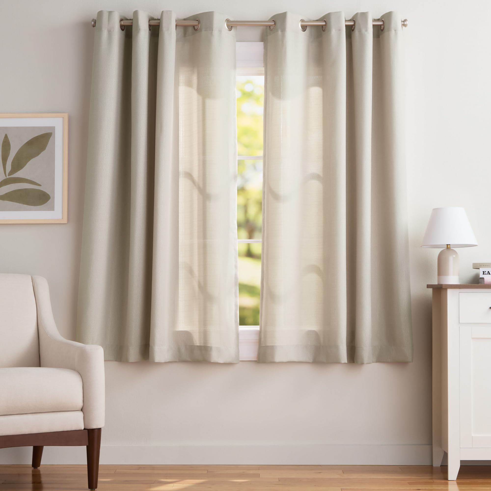 Exclusive Home Loha Linen Grommet Top Curtain Panel Pair, 54"x63", Natural