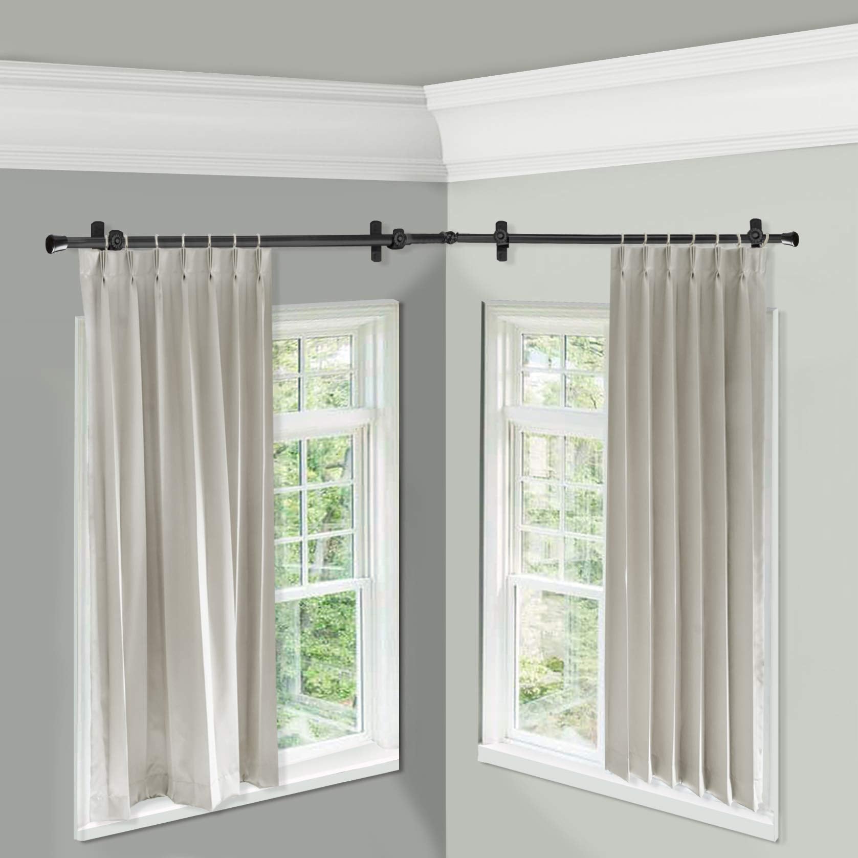 Rod Desyne CORNER-482 13/16" Corner Curtain Rod, 48-84 inch, Black