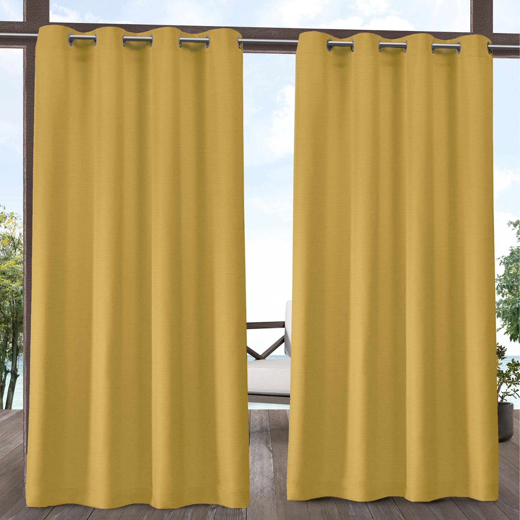 Exclusive Home Delano Heavyweight Textured Indoor/Outdoor Grommet Top Curtain Panel Pair, 54"x84", Sunbath