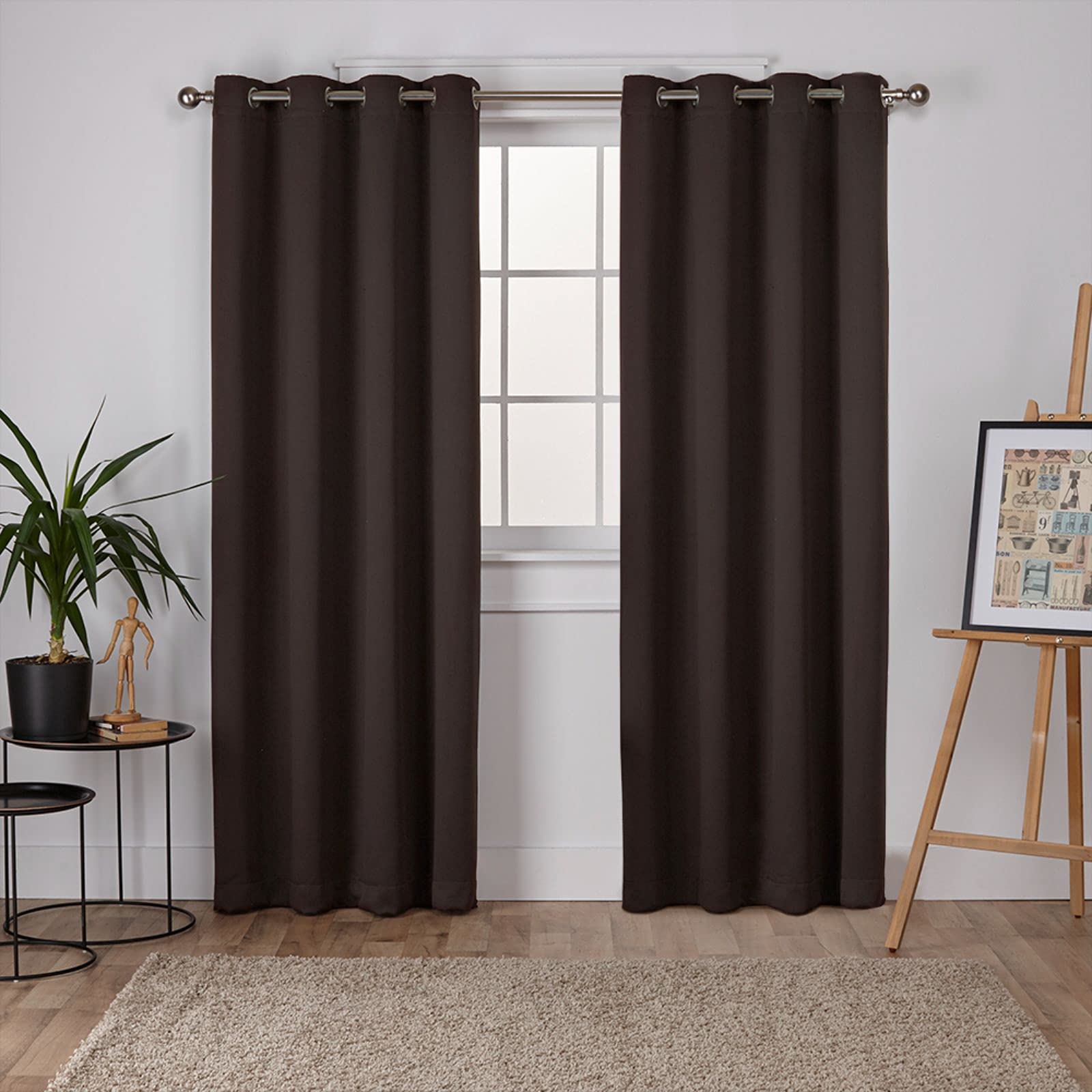 Exclusive Home Curtains Sateen GT Twill Woven Room Darkening Blackout Grommet Top Curtain Panel Pair, 52x84, Espresso, 2 Count