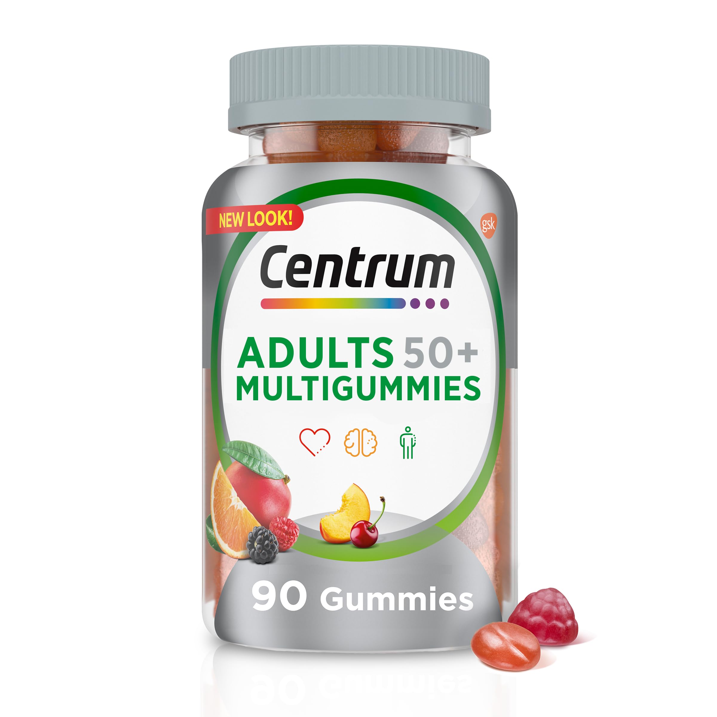 Centrum MultiGummies Gummy Multivitamin for Adults 50 Plus, Multivitamin/Multimineral Supplement with Calcium, Zinc and Vitamins B and D, Assorted Fruit Flavor - 90 Count