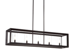 JONATHAN Y JYL7414A Anna 38.5" Linear 5-Light Metal/Glass LED Pendant Contemporary Transitional Traditional Dimmable Dining Room Living Room Kitchen Foyer Bedroom Hallway, Oil Rubbed Bronze/Clear