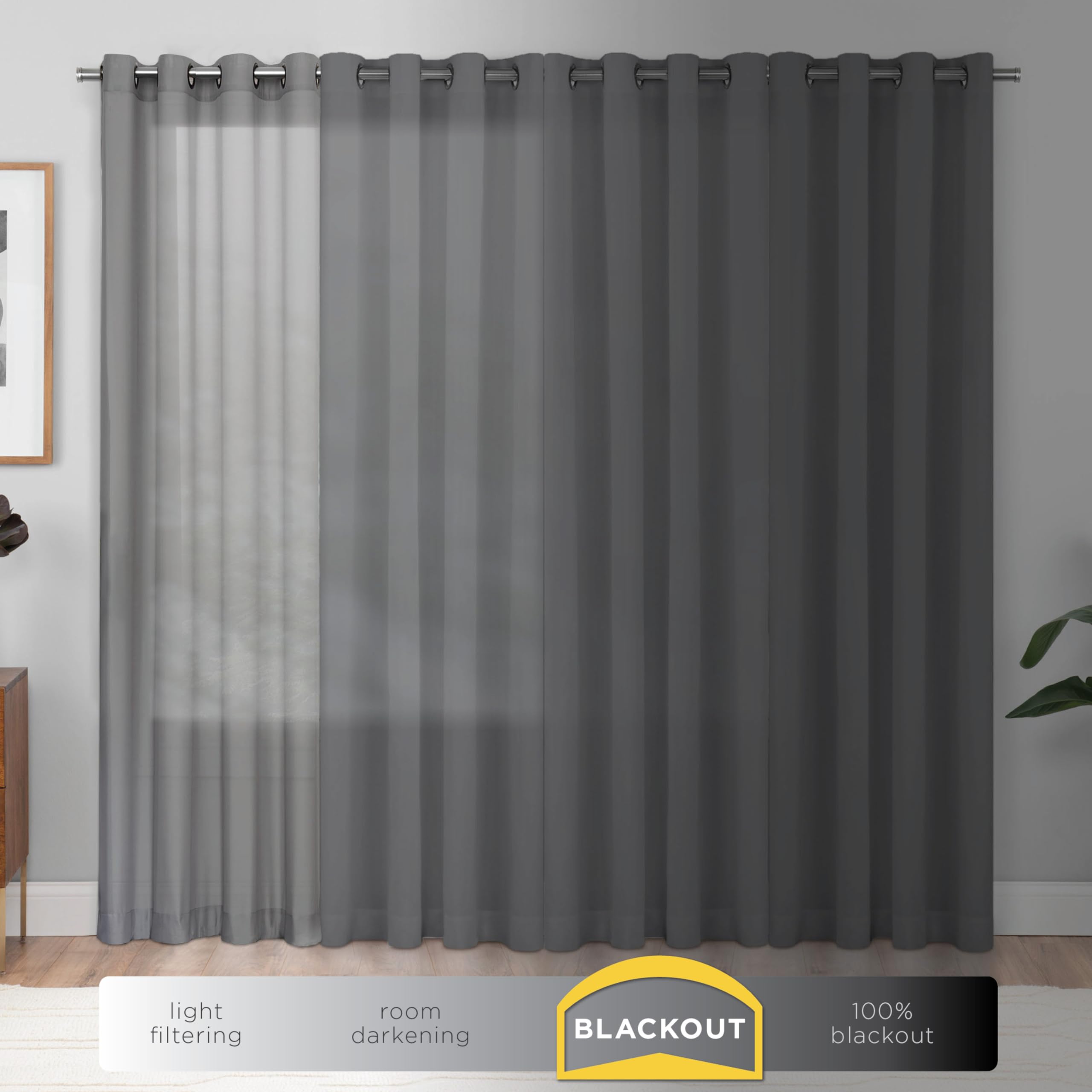 Eclipse Braylon Solid Blackout French Door Panel, 68 in Long x 26 in Wide Door Curtain, Thermal Light Blocking Door Curtains for Door Window, French Door Curtain for Privacy, Black