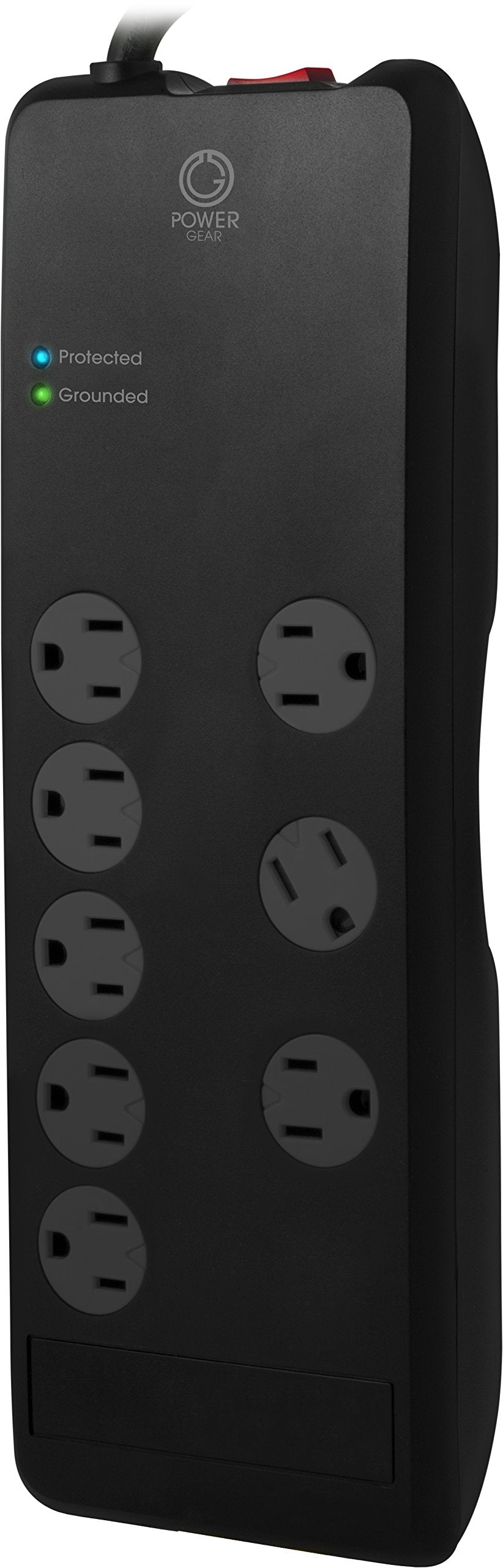 Power Gear 8 Outlet Power Strip Surge Protector, 7 Ft Extension Cord, 2100 Joules, Twist-to-Close Safety Outlet Covers, 3 Adapter-Spaced Outlets, On/Off Switch, Automatic Shutdown, Black, 12996