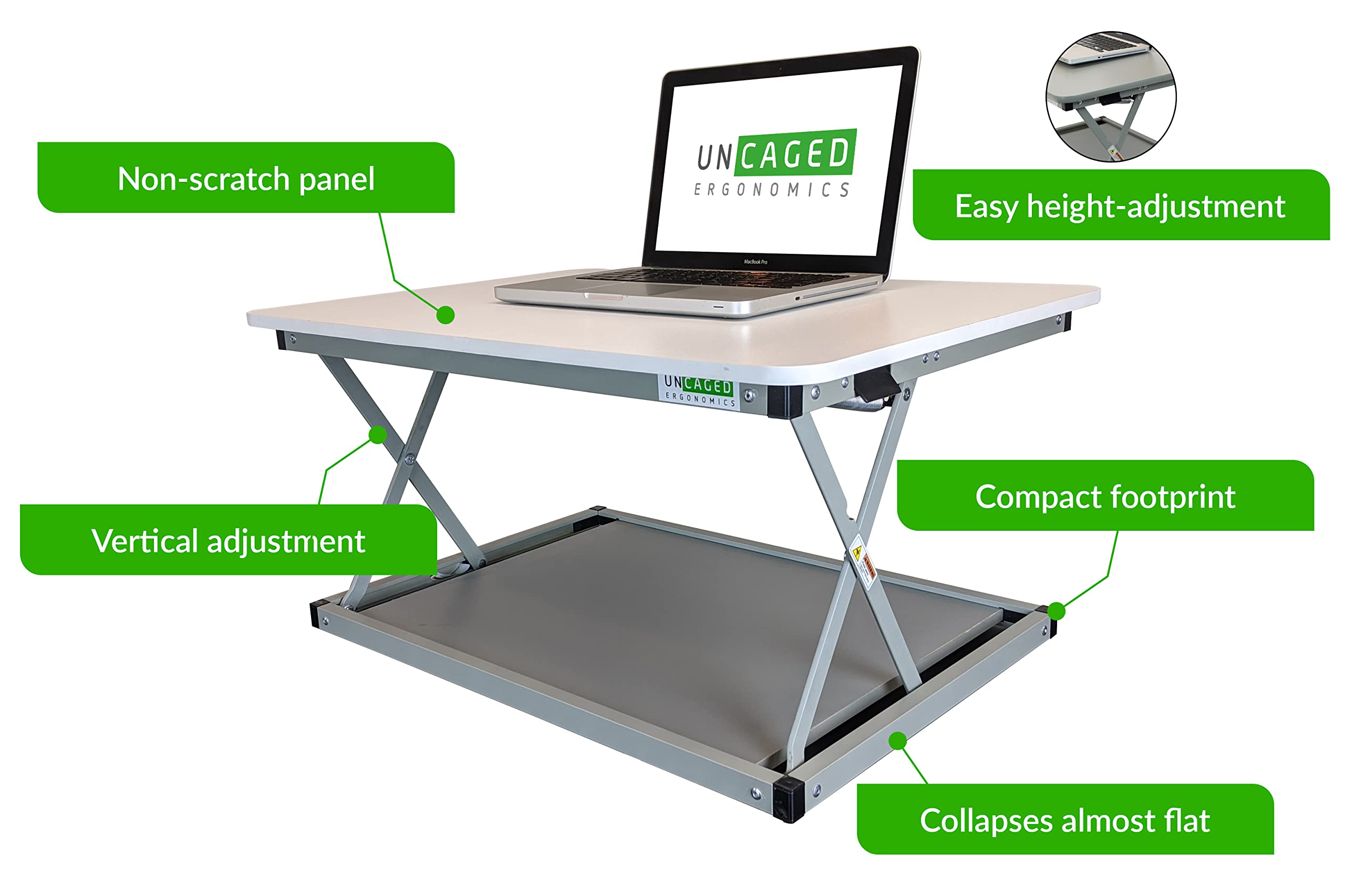 CHANGEdesk MINI Standing Desk Converter for Laptops Single Monitors ergonomic adjustable height sit stand-up desktop riser stand portable compact simple and easy white