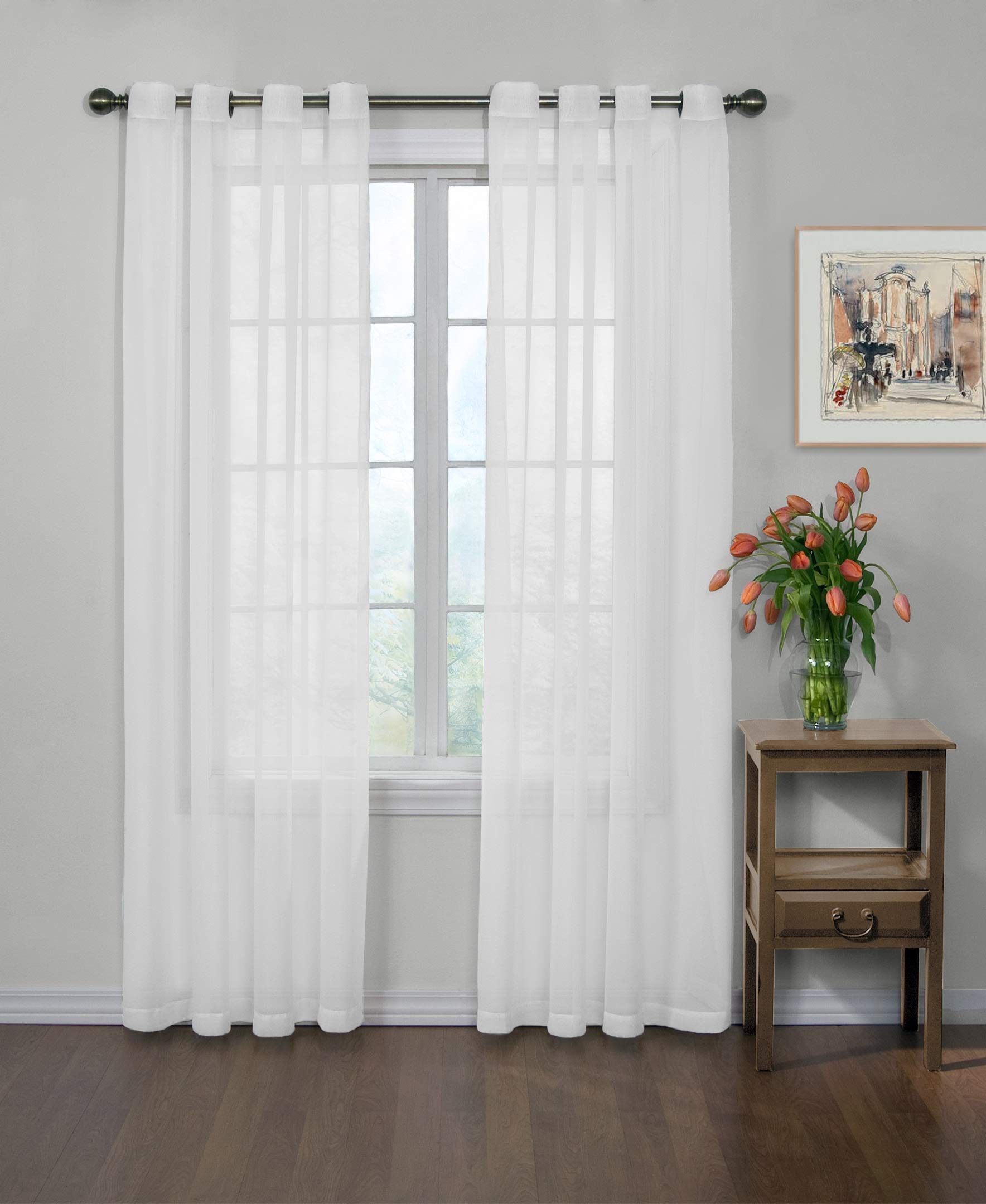 CurtainFresh Odor Neutralizing Sheer Voile Grommet Window Curtain for Bedroom or Living Room (1 Panel), 59 in x 63 in, White