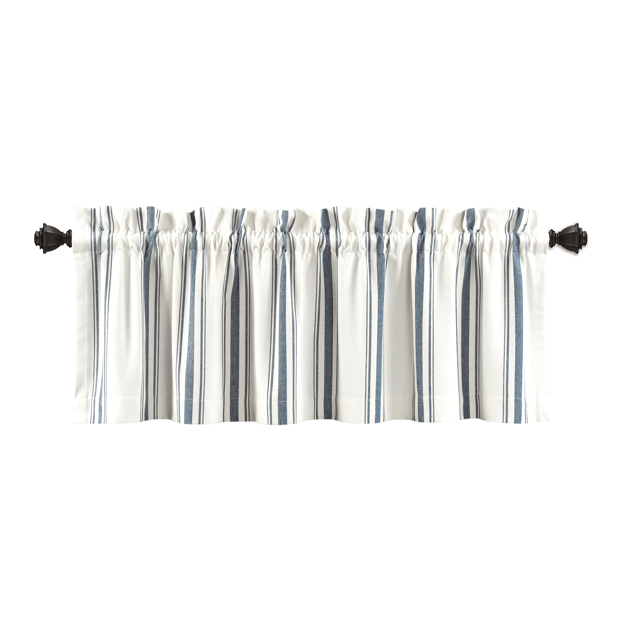 Lush Decor Farmhouse Stripe Yarn Dyed Recycled Cotton Window Curtain Valance, 18" L x 52" W, Navy - Classic Modern Rustic Charm - Eco Friendly Cotton Fabric