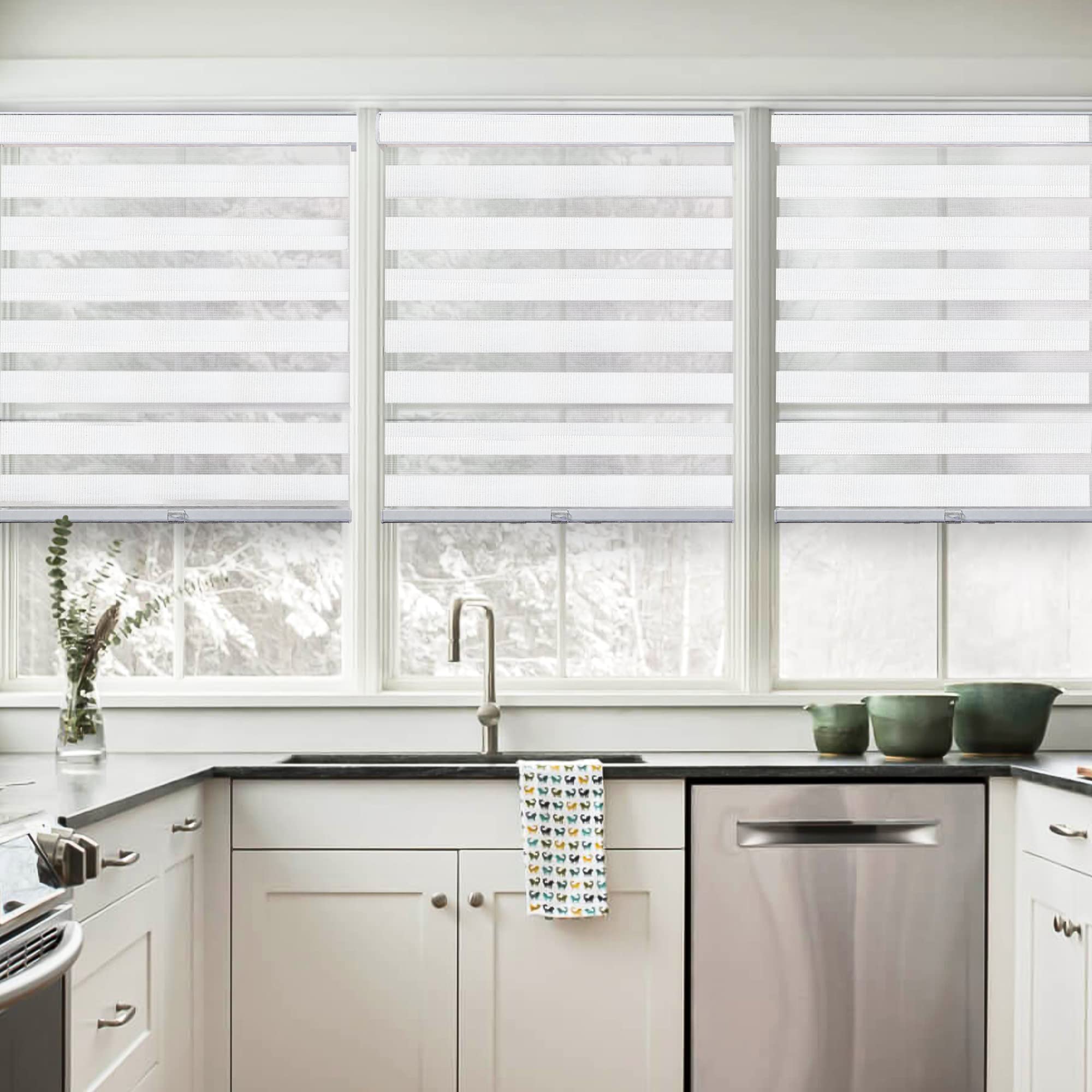 CHICOLOGY Zebra Blinds, Roller Window Shades, Blinds for Windows, Roller Shades for Windows, Window Shades for Home, Window Shades, Pull Down Shades for Windows, 33" W X 72" H, Basic Arctic