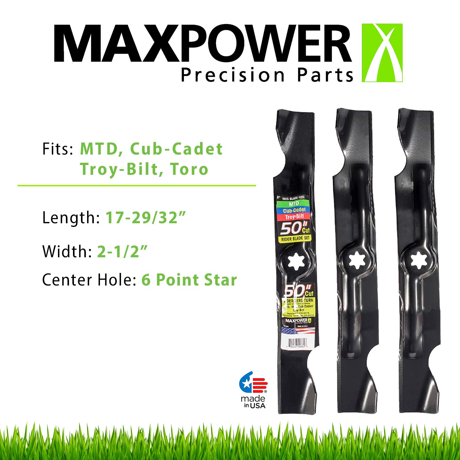 Maxpower Precision Parts 561545 50" Cub Cadet and MTD Mower Blade Set