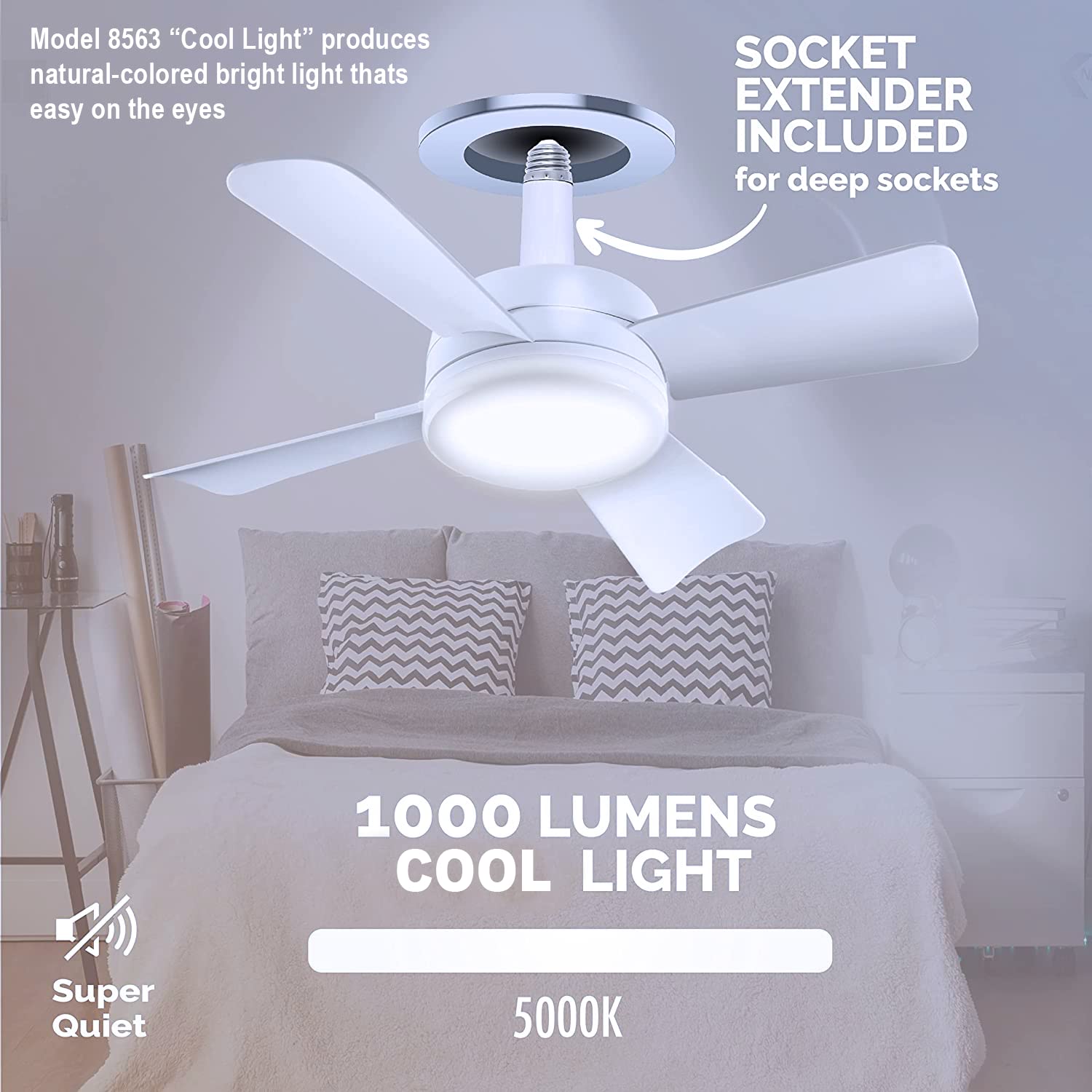 Socket Fan Light Deluxe LED – Ceiling Fans with Lights and Remote Control, Lightbulb Replacement for Indoor - Bedroom, Kitchen, Living Room,1000 Lumens / 5000 Kelvins As Seen On TV