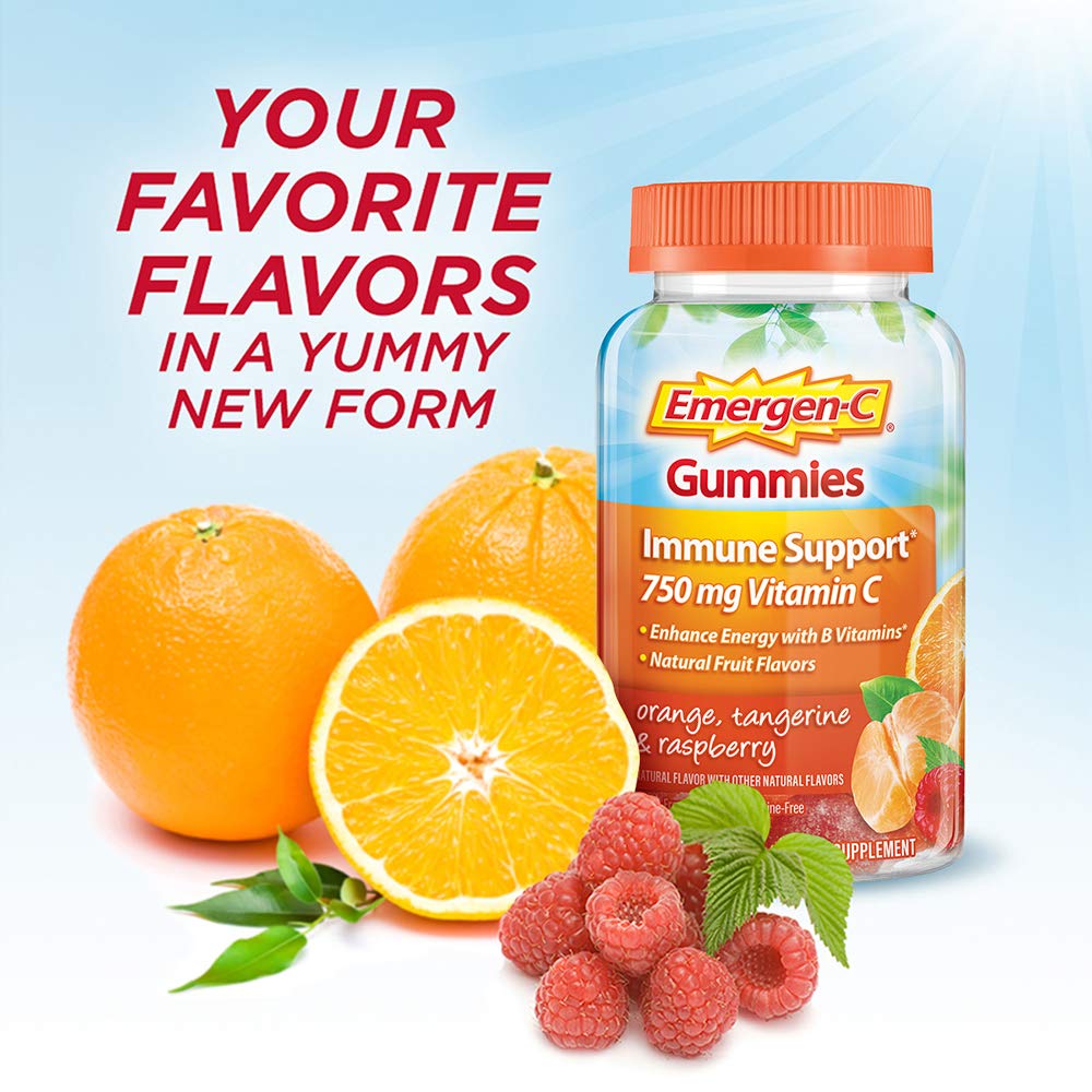 Emergen-C 750mg Vitamin C Gummies for Adults, Immunity Gummies with B Vitamins, Gluten Free, Orange, Tangerine and Raspberry Flavors - 45 Count