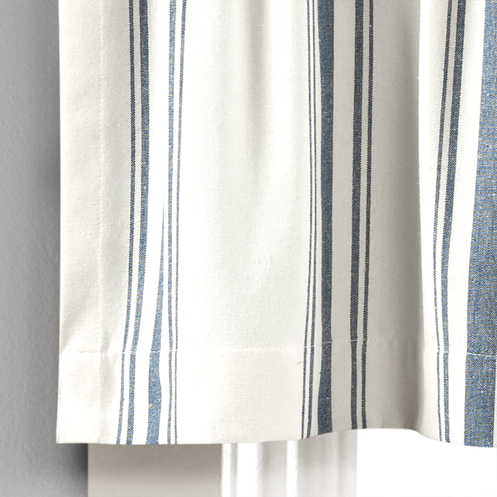 Lush Decor Farmhouse Stripe Yarn Dyed Recycled Cotton Window Curtain Valance, 18" L x 52" W, Navy - Classic Modern Rustic Charm - Eco Friendly Cotton Fabric