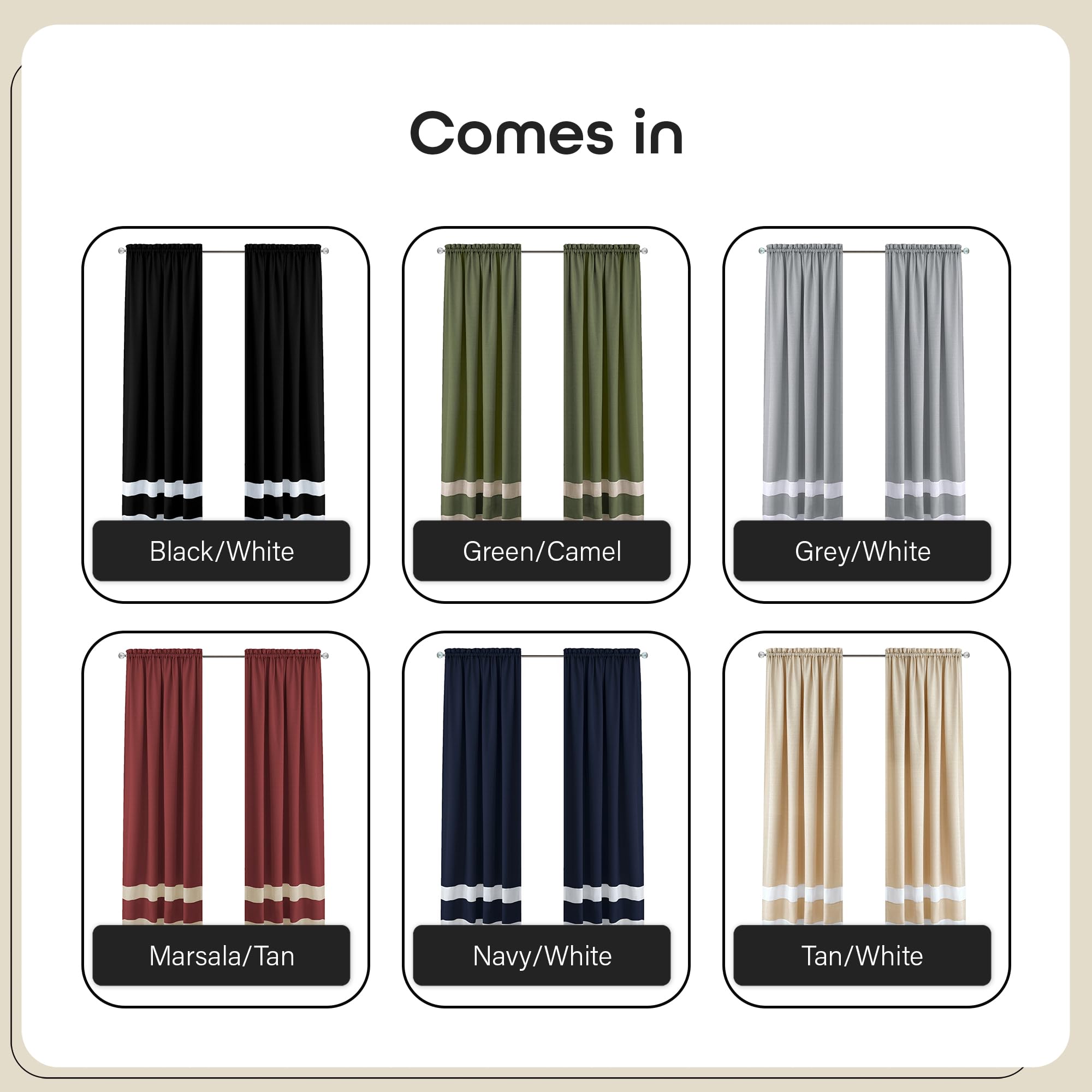 ACHIM Light Filtering Curtain Panel for Windows - 52 x 84 - Lightweight Rod Pocket Drapes for Bedroom, Living Room - Polyester, Machine Washable - Green/Camel