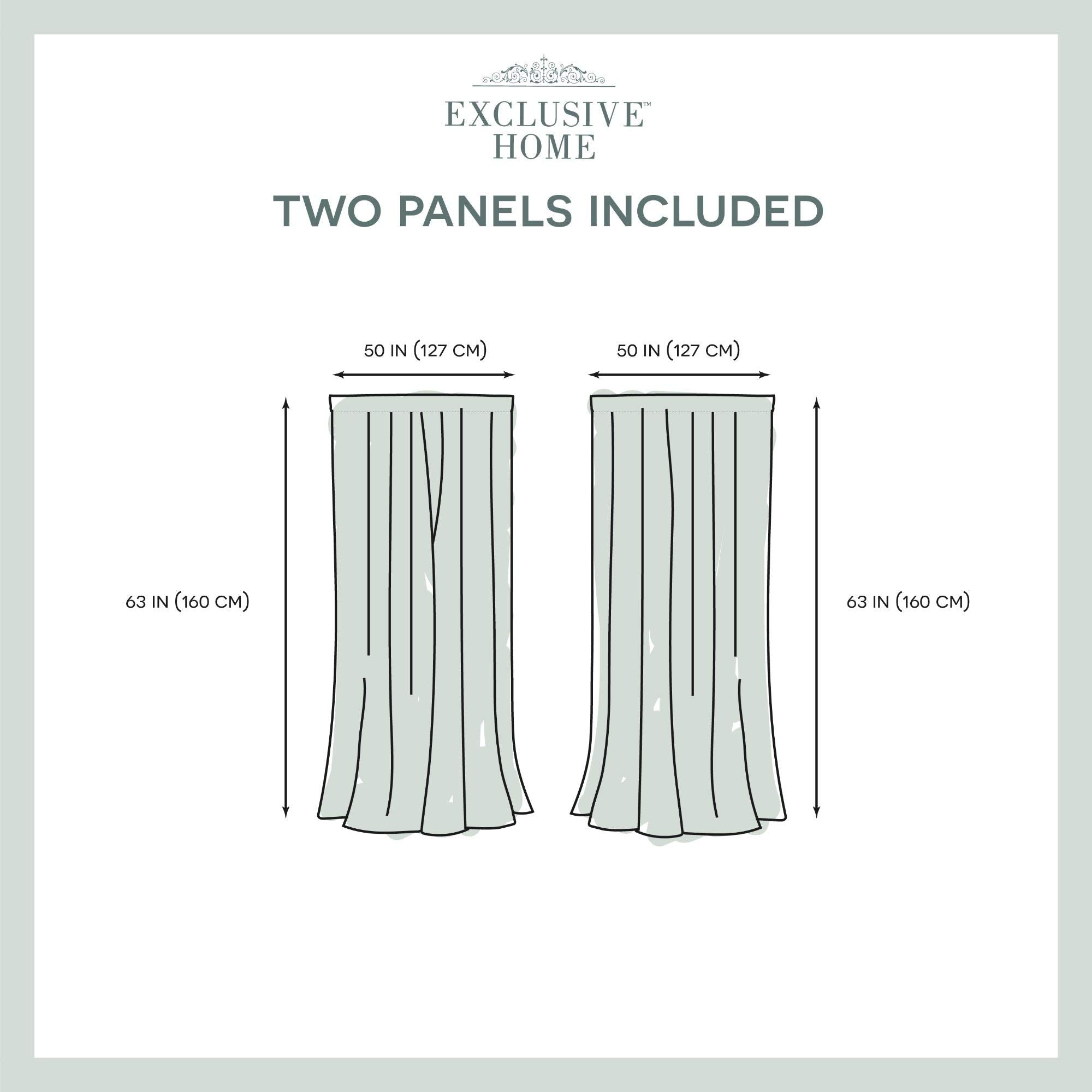 EXCLUSIVE HOME Belgian Textured Linen Look Jacquard Sheer Rod Pocket Curtain Panel Pair, 50"x63", Winter White