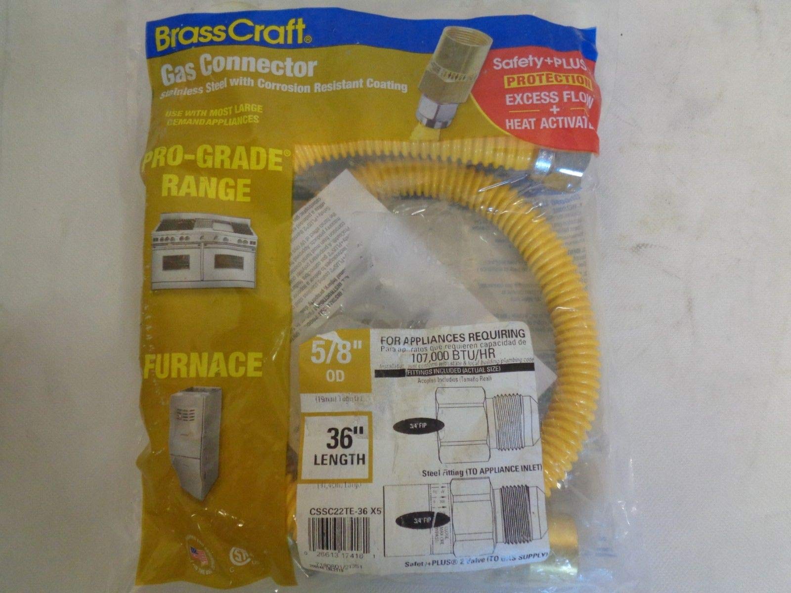 BrassCraft CSSC22TE-36 X5 (5/8" OD) 3/4" FIP x 3/4" FIP x 36" Gas Connector