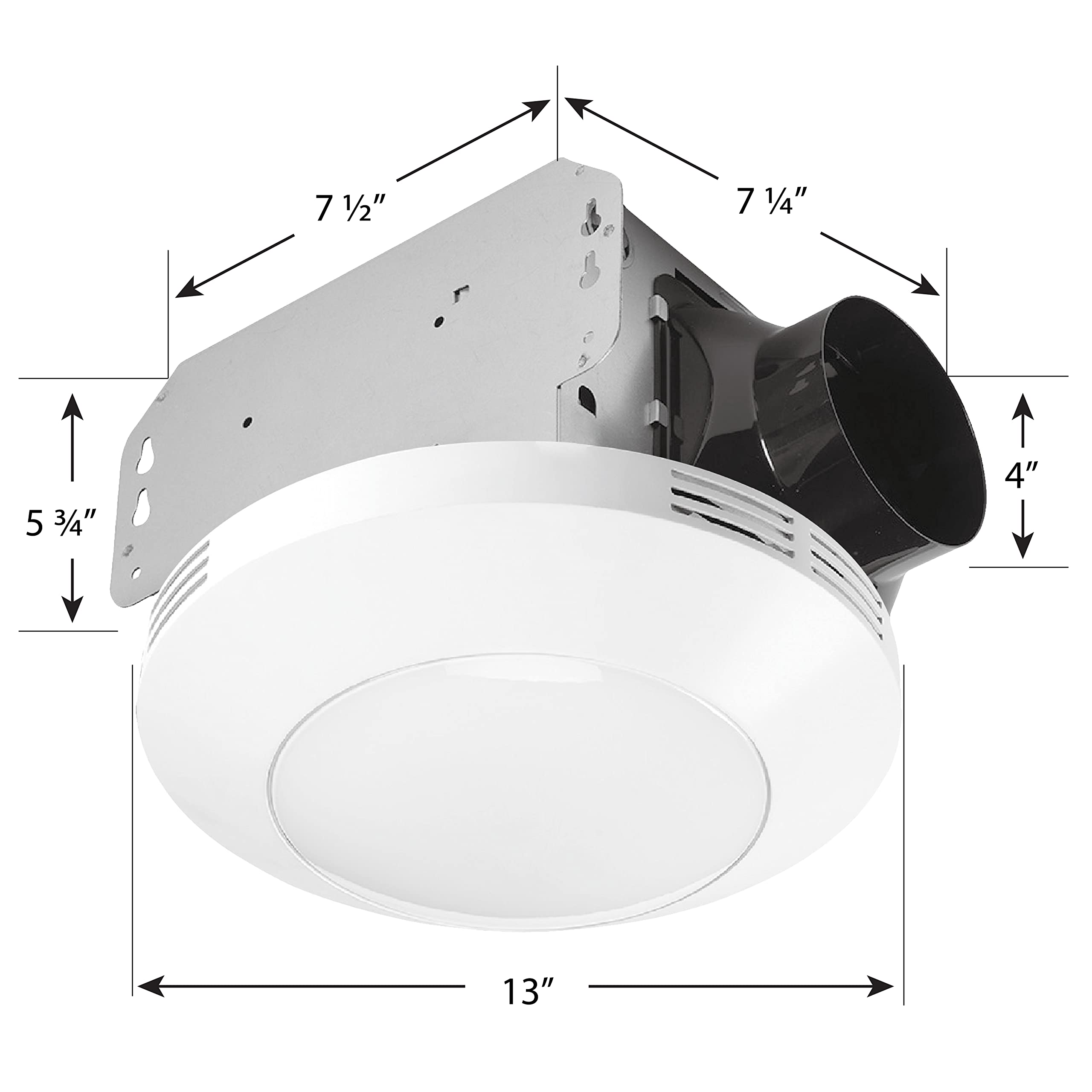 Homewerks 7117-01-WH Bathroom Integrated LED Light Ceiling Mount Exhaust Ventilation 1.1 Sones 80 CFM, Bath Fan White