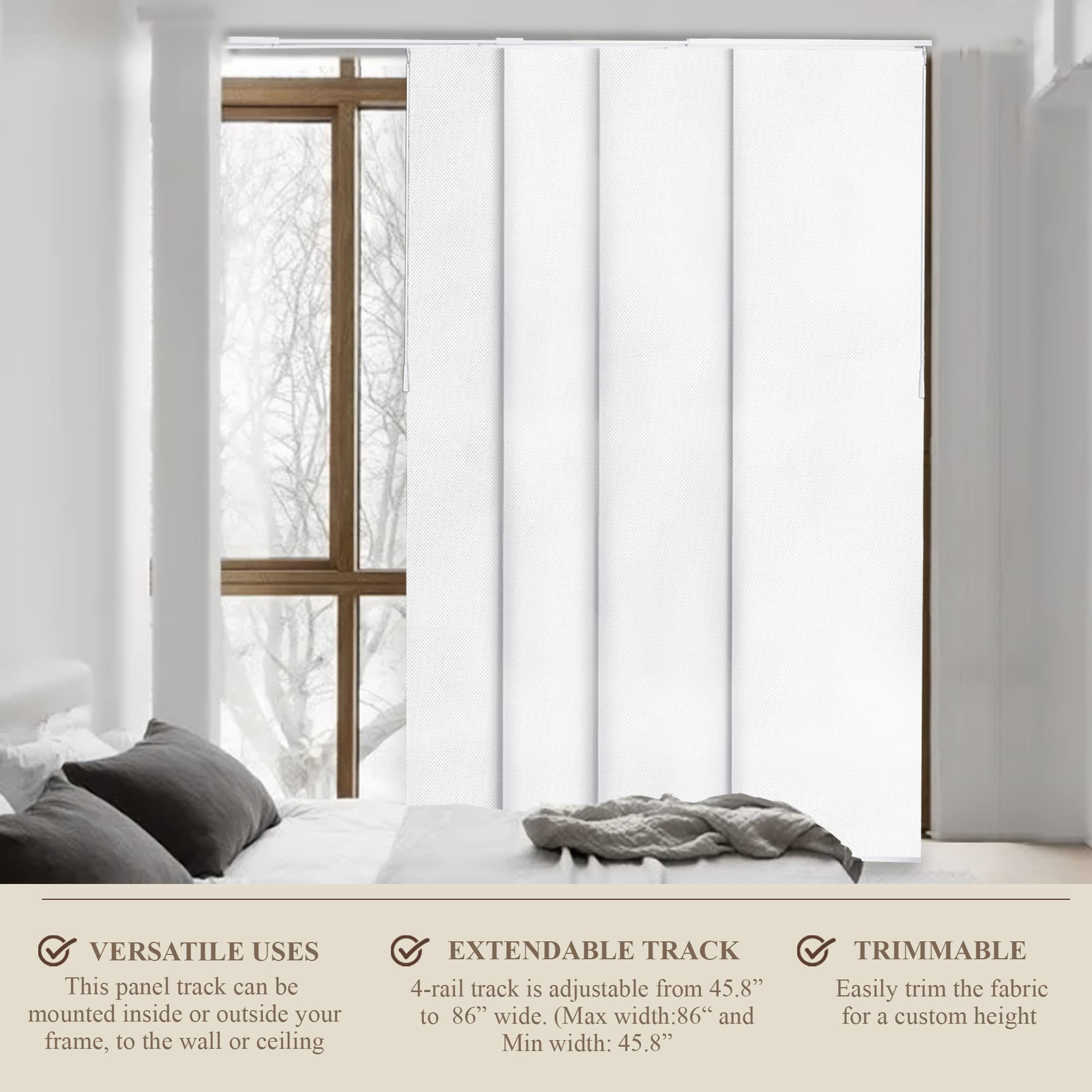 CHICOLOGY Sliding Door Blinds , Blinds for Sliding Glass Doors ,Room Divider , Vertical Blinds for Patio Doors , Sliding Glass Door Blinds Movie Night White (Blackout) W:46-86 x H: 0-96 inch