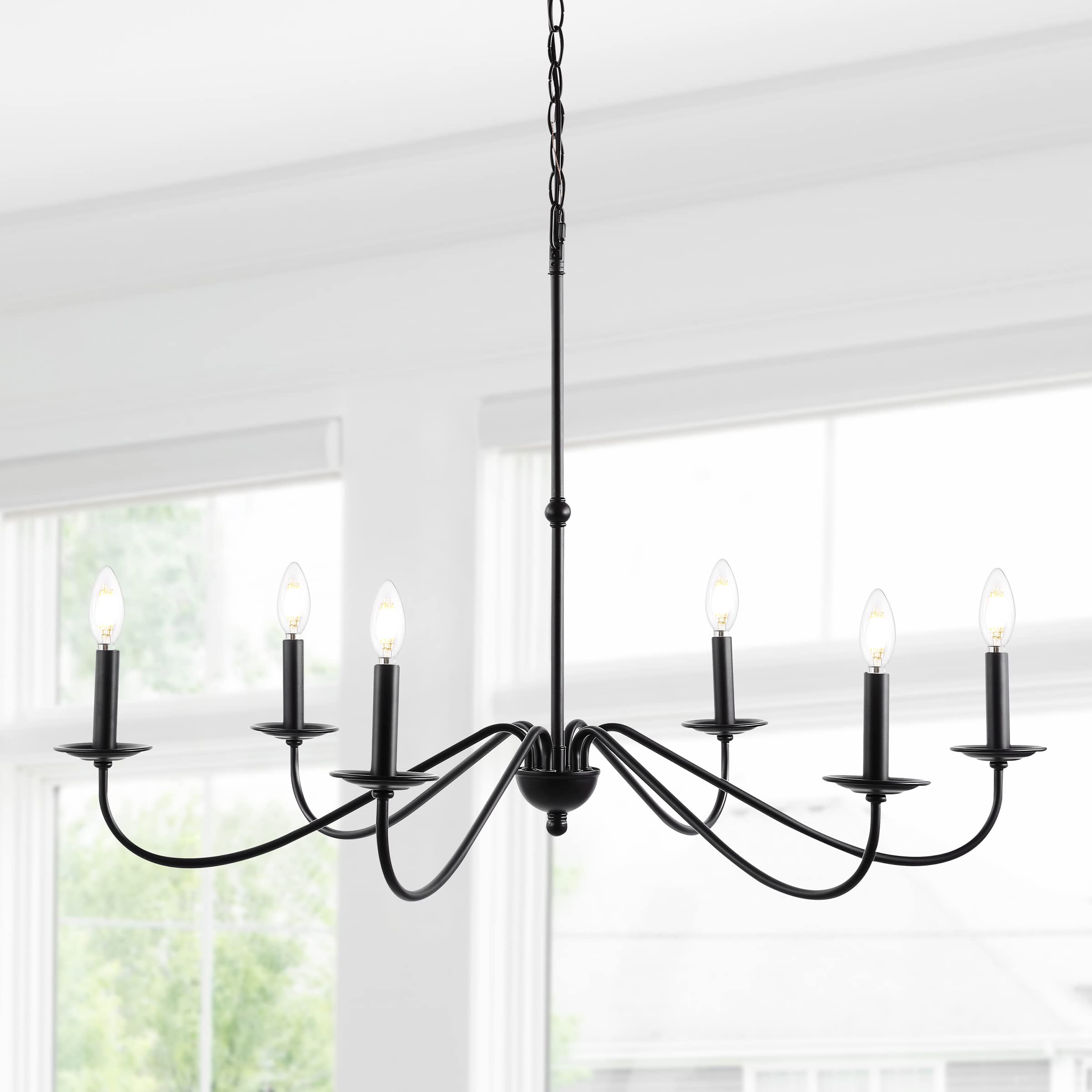 JONATHAN Y JYL7559A Wicklow 34.75" 6-Light Bohemian Farmhouse Iron LED Chandelier Modern Contemporary Adjustable Dining Room Living Room Kitchen Island Foyer Bedroom Lobby, Oil Rubbed Bronze