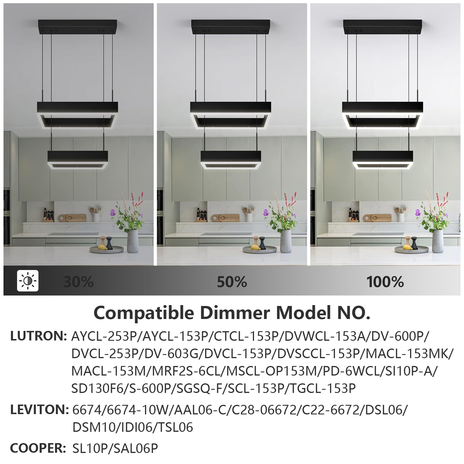 FDPBY Modern LED Chandelier 2 Ring Dimmable Square Black Chandelier Adjustable Pendant Ceiling Light Fixture Foyer Chandelier Lighting Fixture for Dining Room Bedroom Living Room