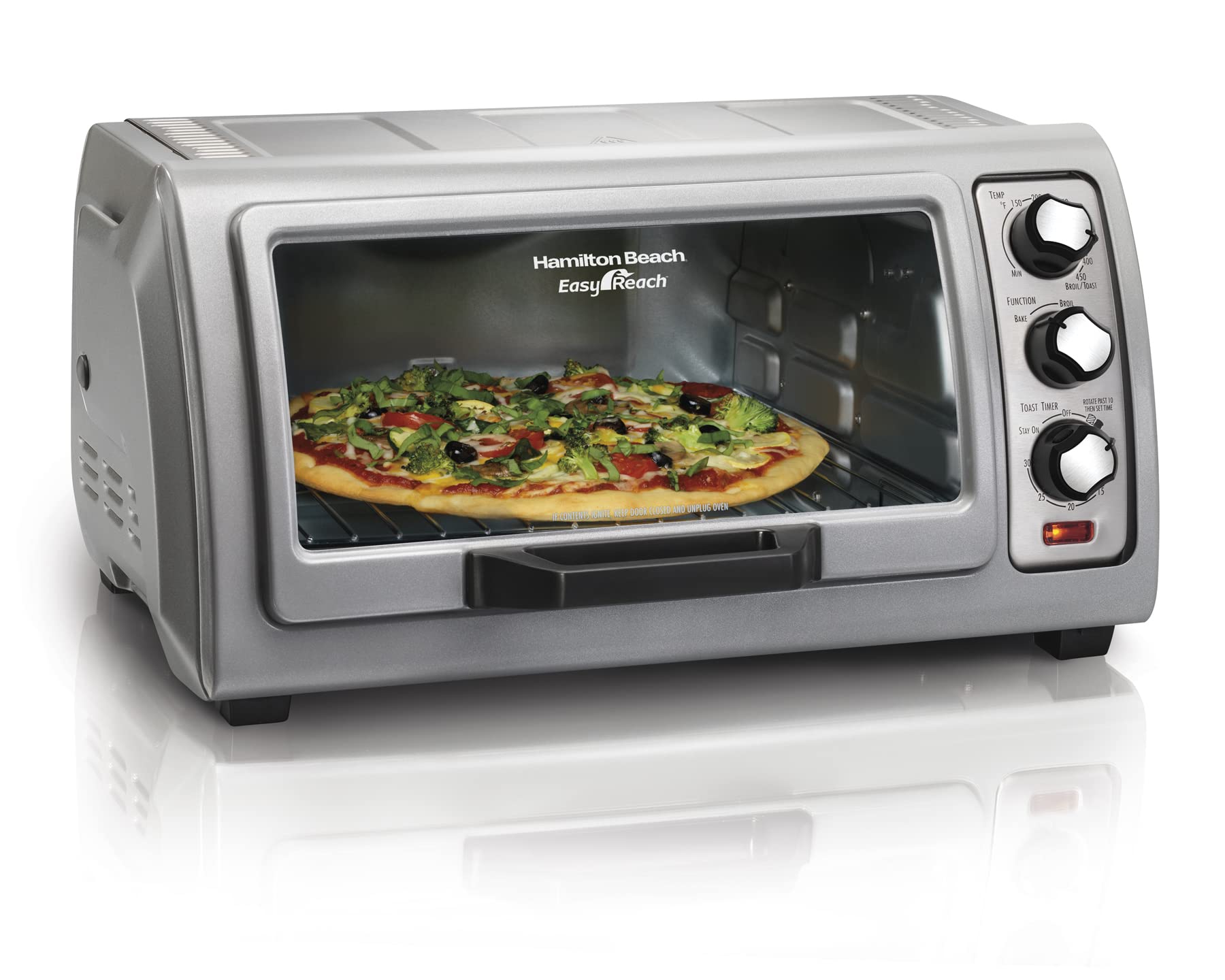 Hamilton Beach 6-Slice Countertop Toaster Oven with Easy Reach Roll-Top Door, Bake Pan, Silver (31127D)