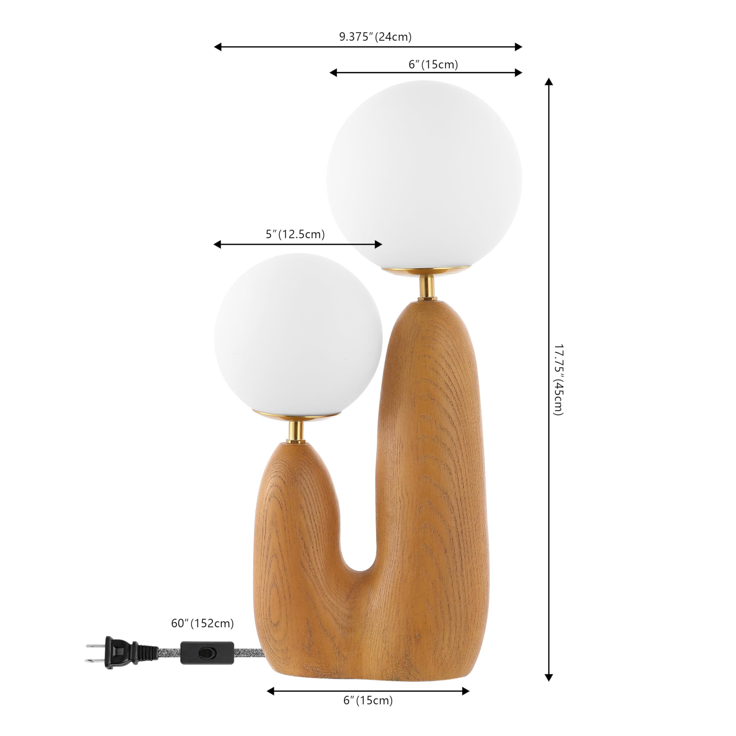 JONATHAN Y JYL4065A Oda 17.75" 2-Light Modern Bohemian Resin/Iron/Frosted Glass Danish Cactus LED Table Lamp, Brown Wood Finish, for Living Room, Office, Bedroom