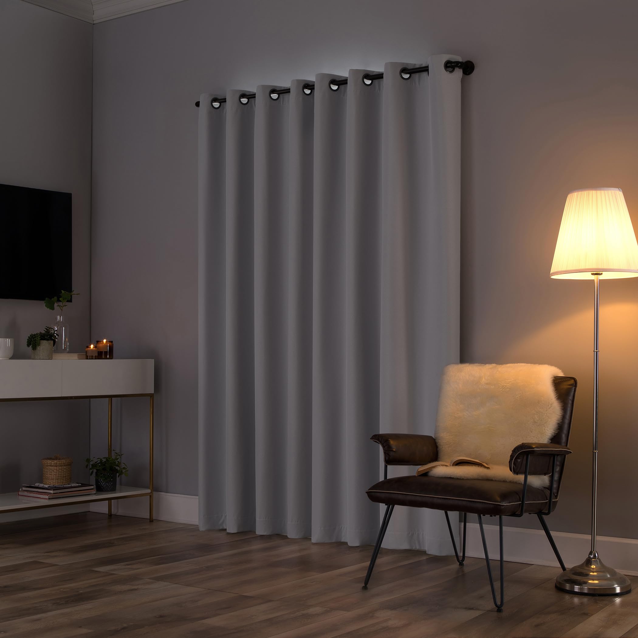 Sun Zero Tyrell Tonal Texture Draft Shield Fleece Insulated Total Blackout Grommet Curtain Panel, 50" x 96", Dove White