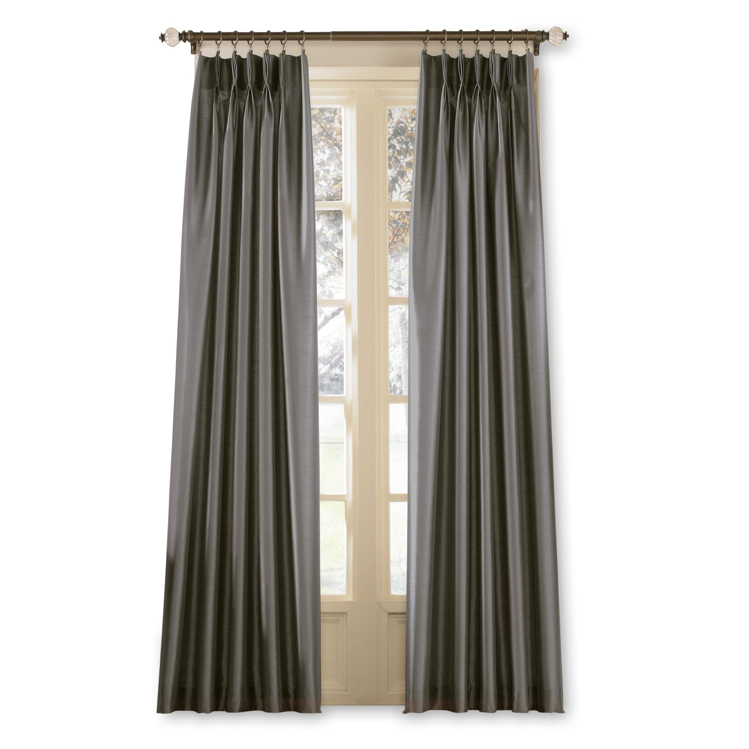 Curtainworks Marquee Faux Silk Pinch Pleat Curtain, 1 Panel, 30 by 95", Pewter