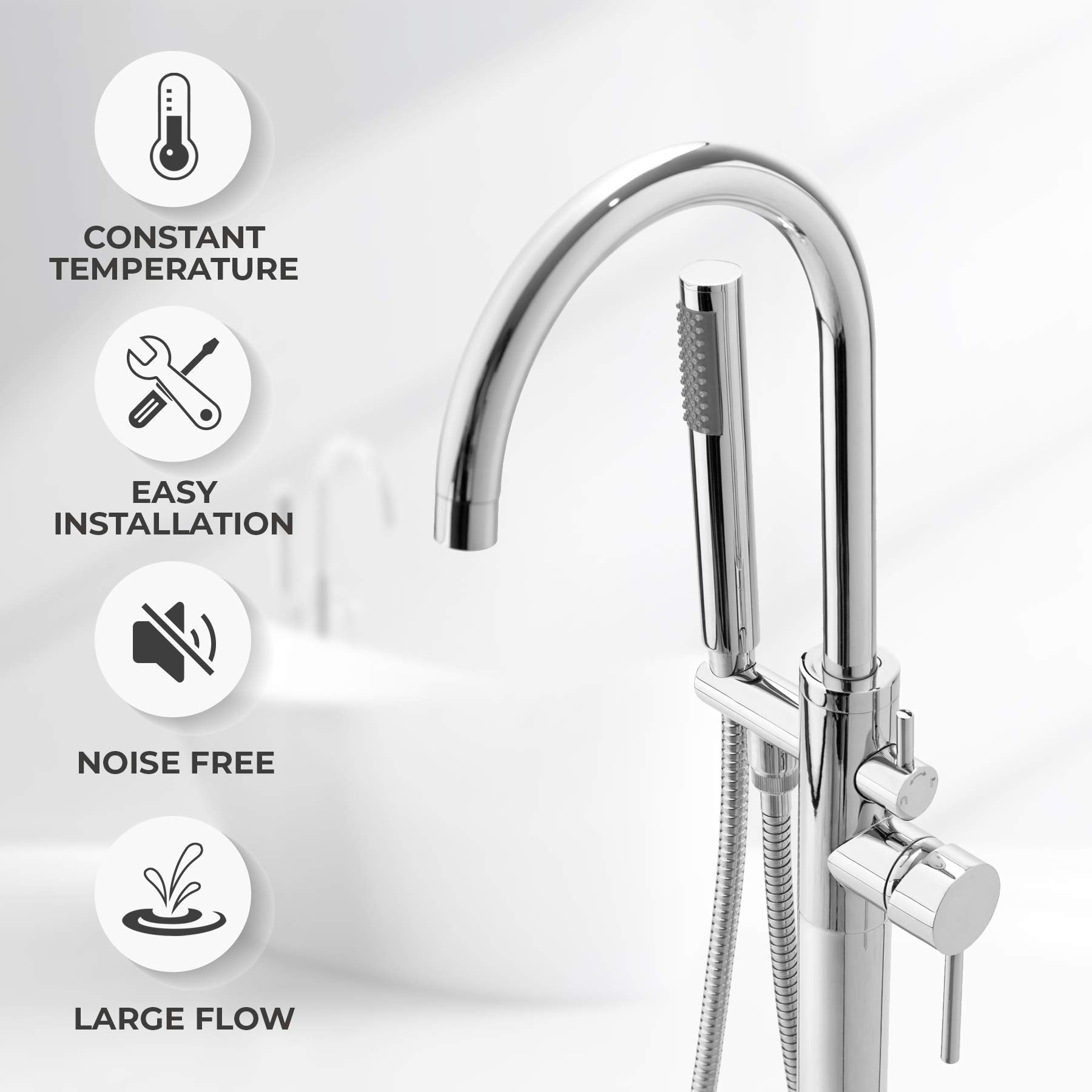 AKDY 47" Multi-Function Brass Made Chrome Finish Floor Mount Tub Filler w/Handheld Shower Wand Bathroom Faucet