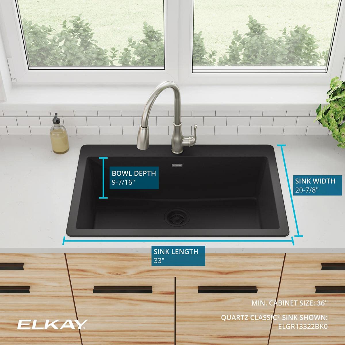 Elkay Quartz Classic ELGR13322BK0 Black Single Bowl Top Mount Sink