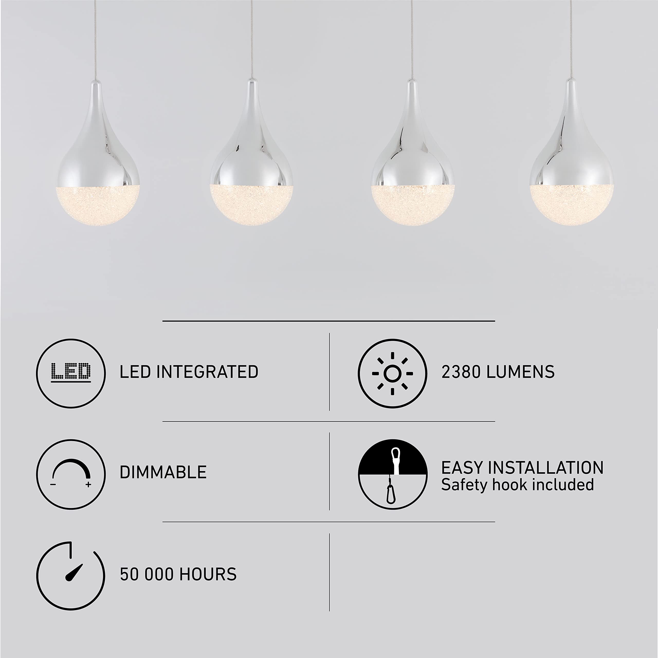 Artika PDT-4GL-RN Glitzer 4-LED Integrated Pendant Light, Silver