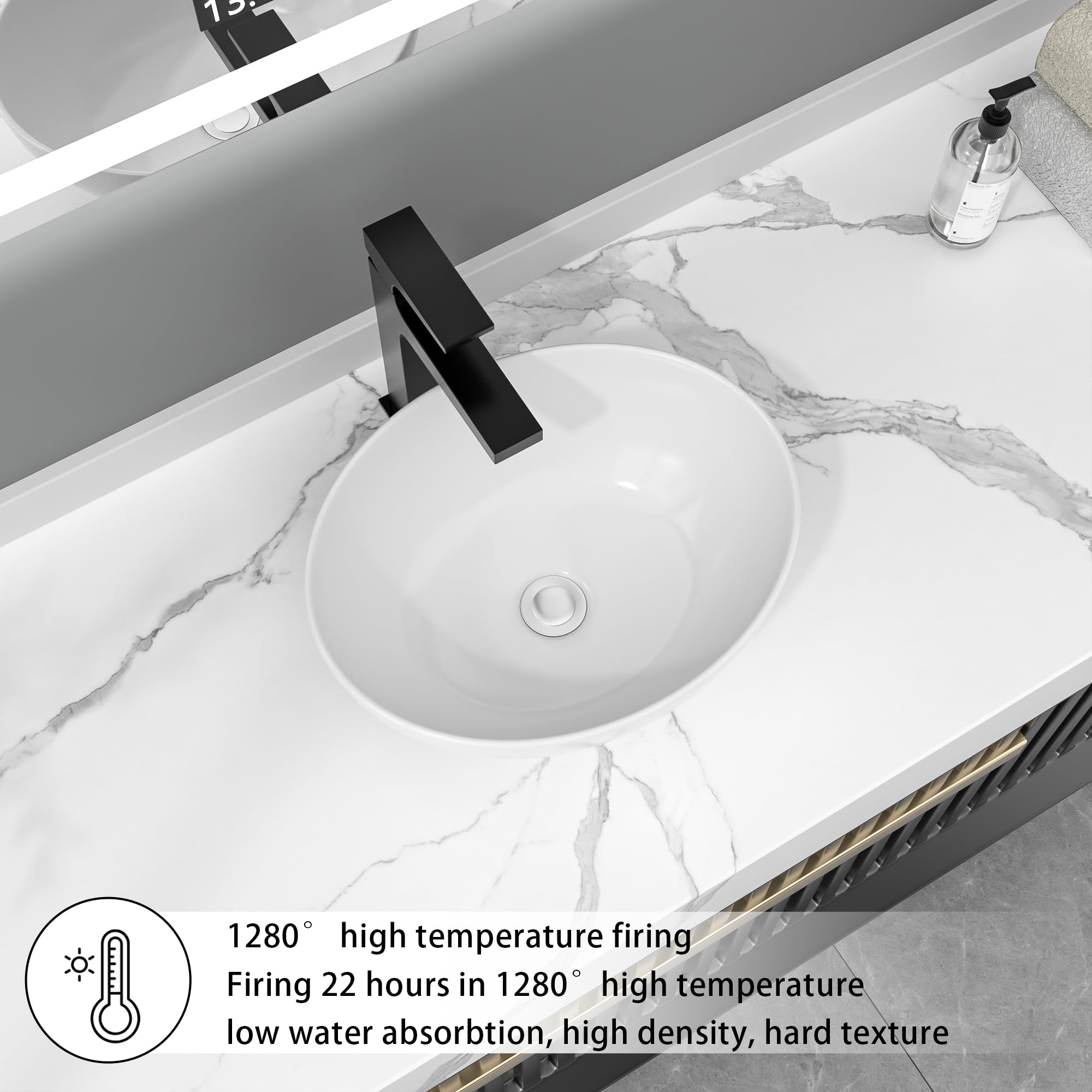 Oval Vessel Sink - Donsdey 16"x13" Bathroom Vessel Sink Oval Shape White Ceramic Porcelain Above Counter Vanity Sink Bowl Basin